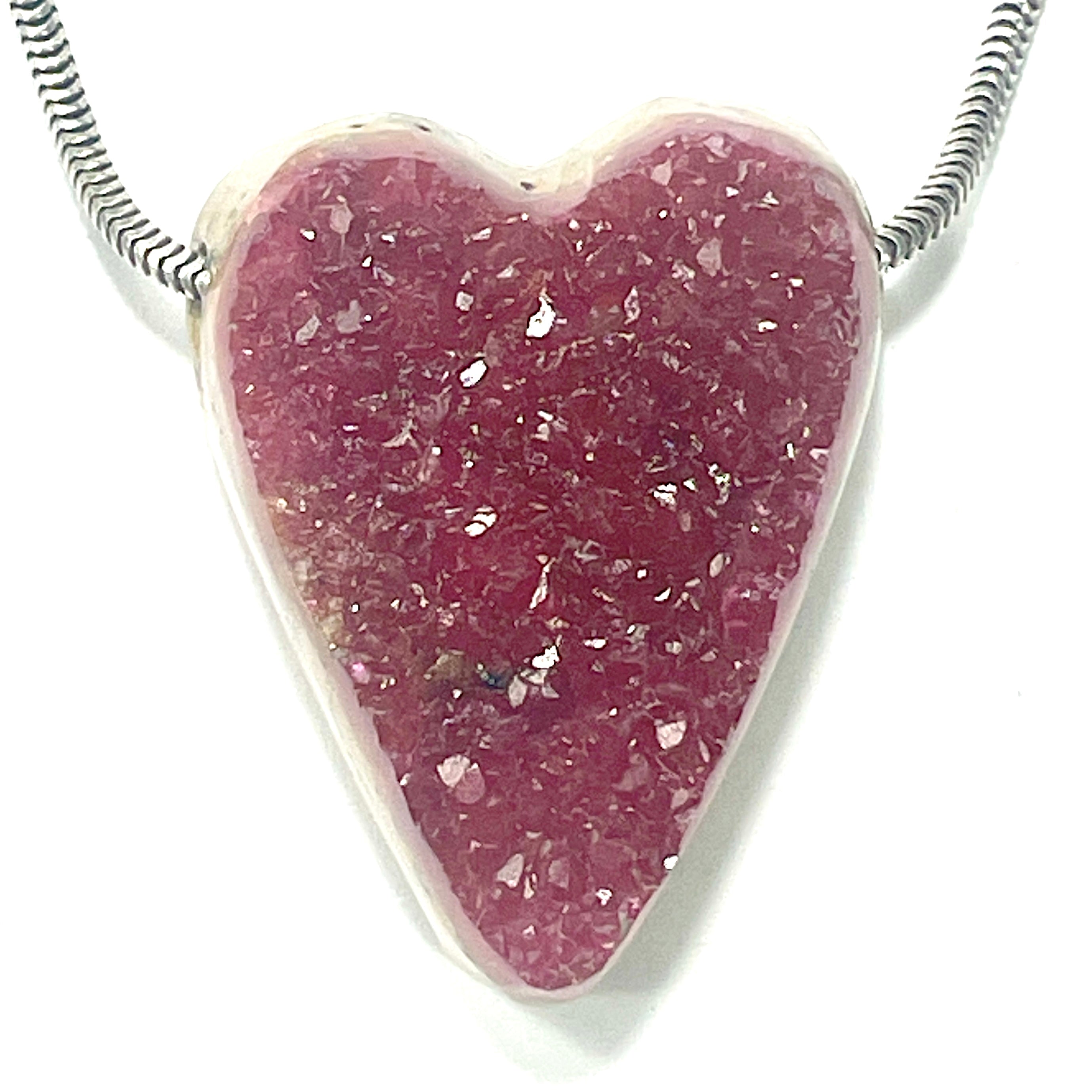 DVH Cobalto Calcite Heart Bead Pendant Pink Druzy Congo 33x25x13mm (6405) - DVHdesigns