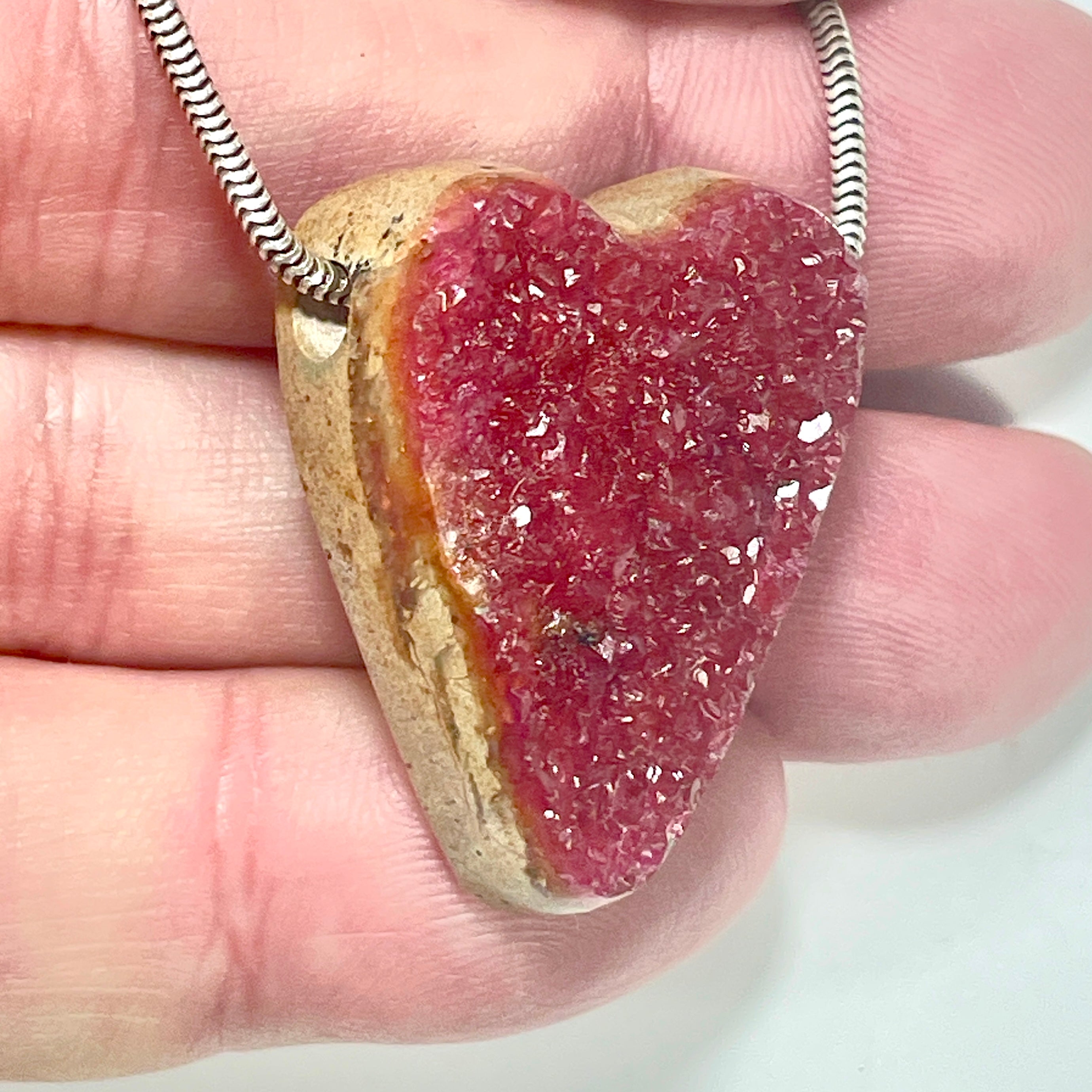 DVH Cobalto Calcite Heart Bead Pendant Pink Druzy Congo 33x25x13mm (6405) - DVHdesigns