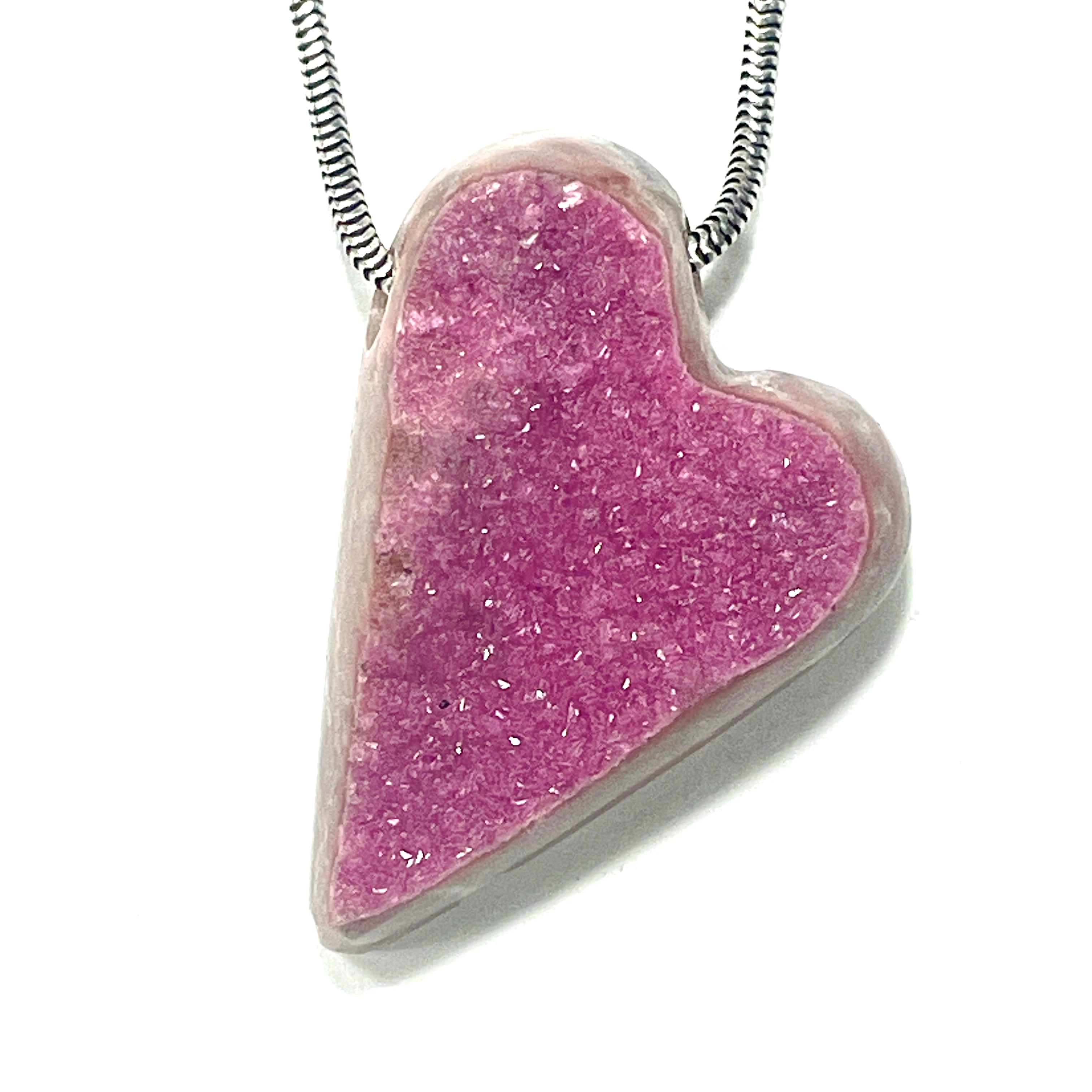 DVH Cobalto Calcite Heart Bead Pendant Pink Druzy Congo  38x26x11mm (6406) - DVHdesigns