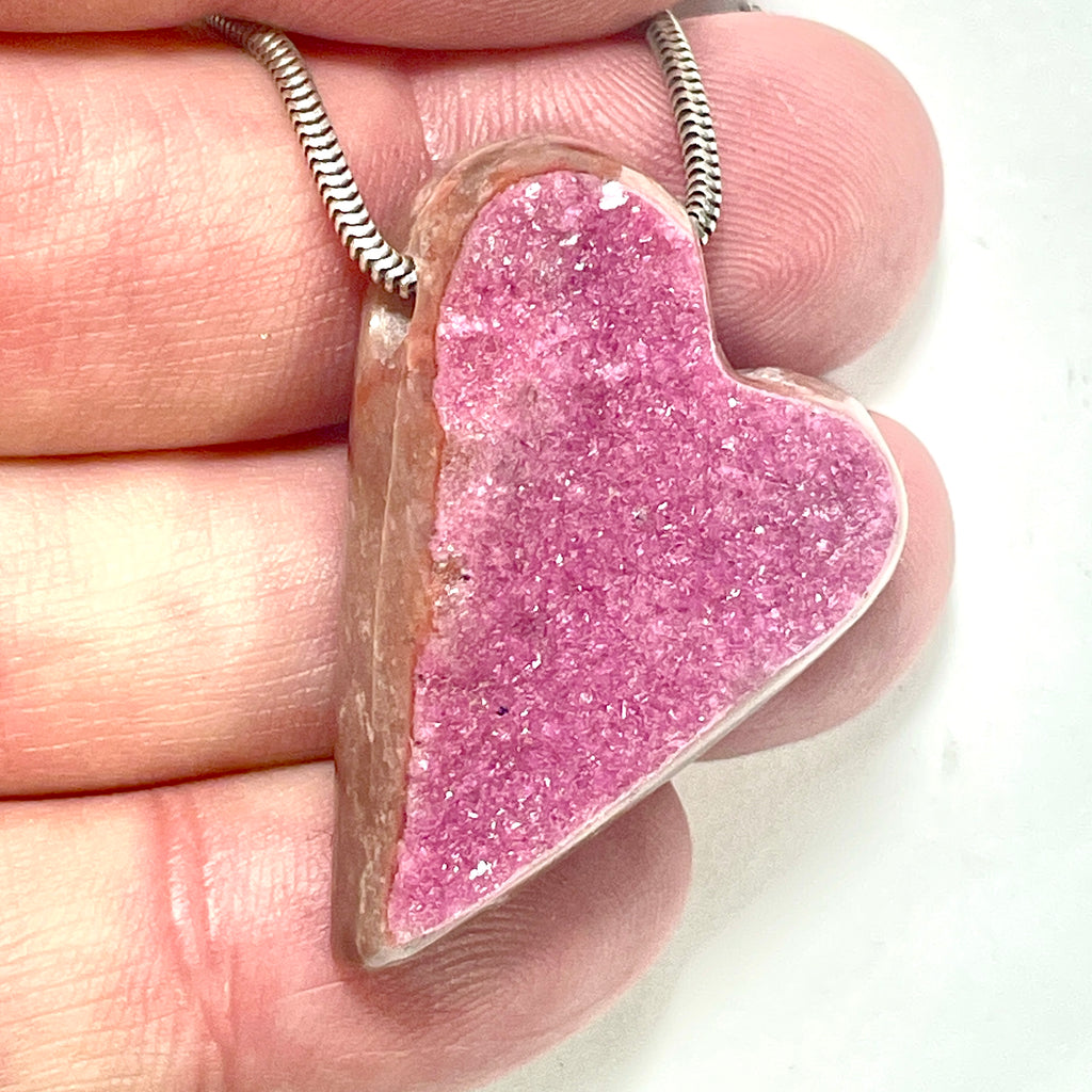 DVH Cobalto Calcite Heart Bead Pendant Pink Druzy Congo  38x26x11mm (6406) - DVHdesigns