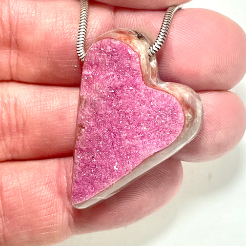 DVH Cobalto Calcite Heart Bead Pendant Pink Druzy Congo  38x26x11mm (6406) - DVHdesigns