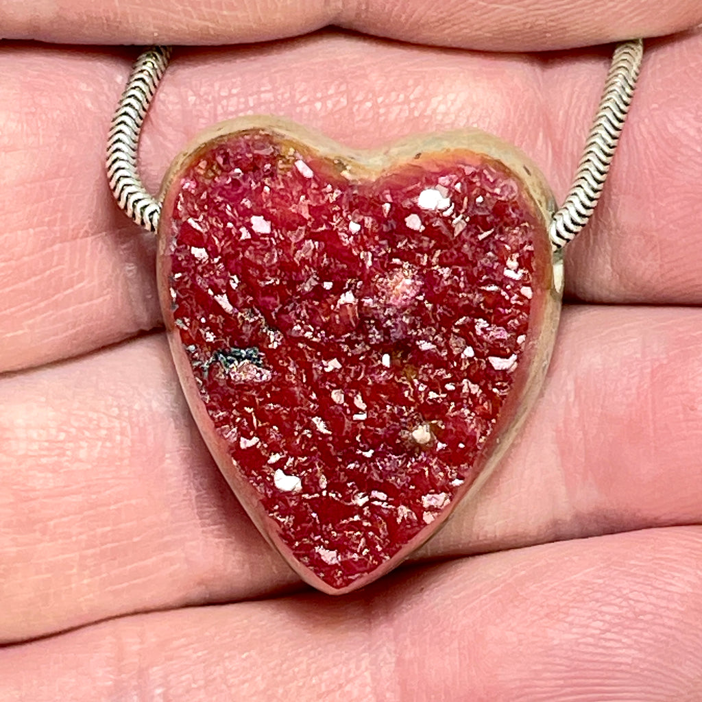 DVH Cobalto Calcite Heart Bead Pendant Pink Druzy Congo 28x23x13mm (6461) - DVHdesigns