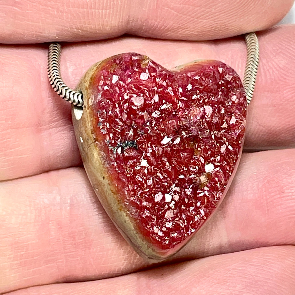 DVH Cobalto Calcite Heart Bead Pendant Pink Druzy Congo 28x23x13mm (6461) - DVHdesigns