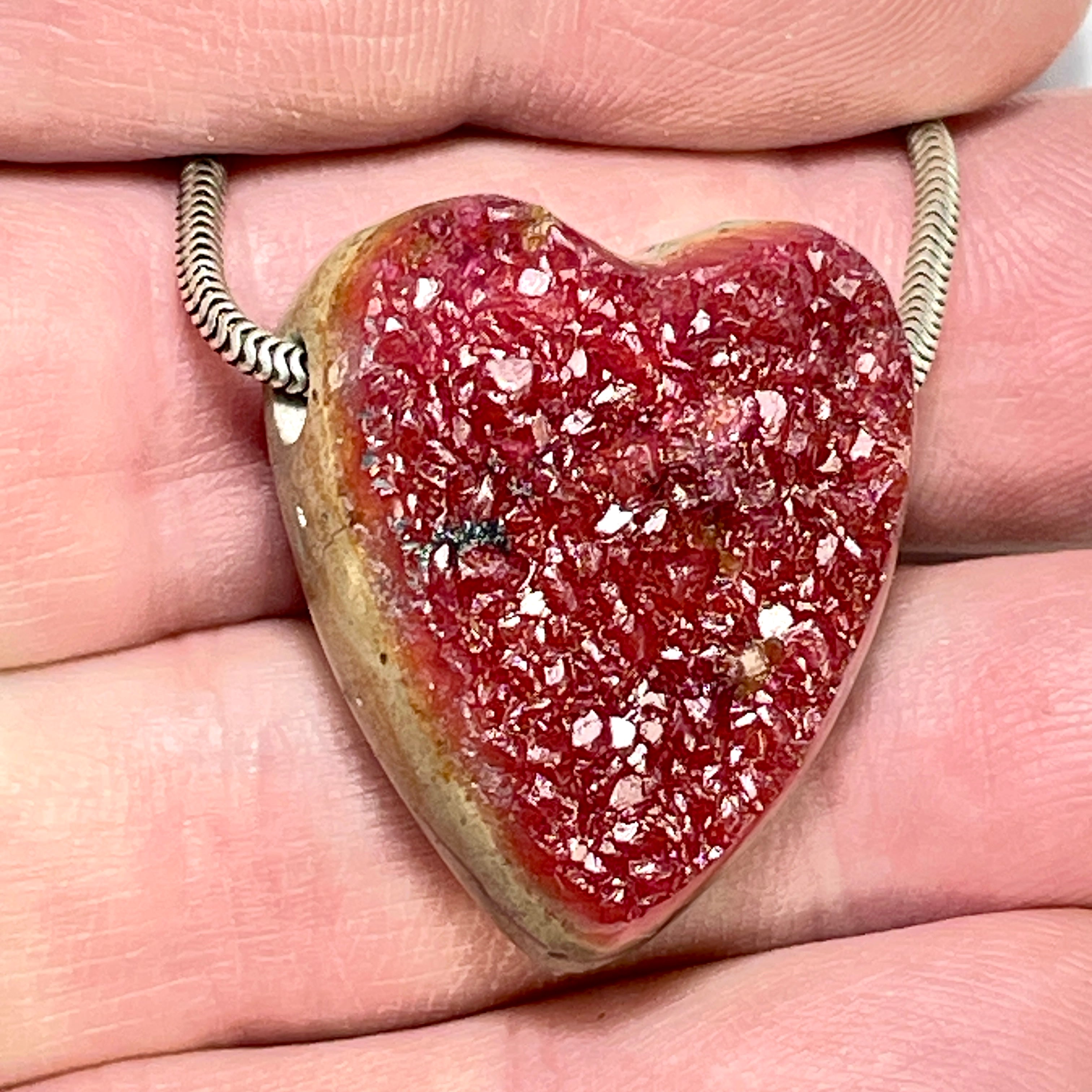 DVH Cobalto Calcite Heart Bead Pendant Pink Druzy Congo 28x23x13mm (6461) - DVHdesigns