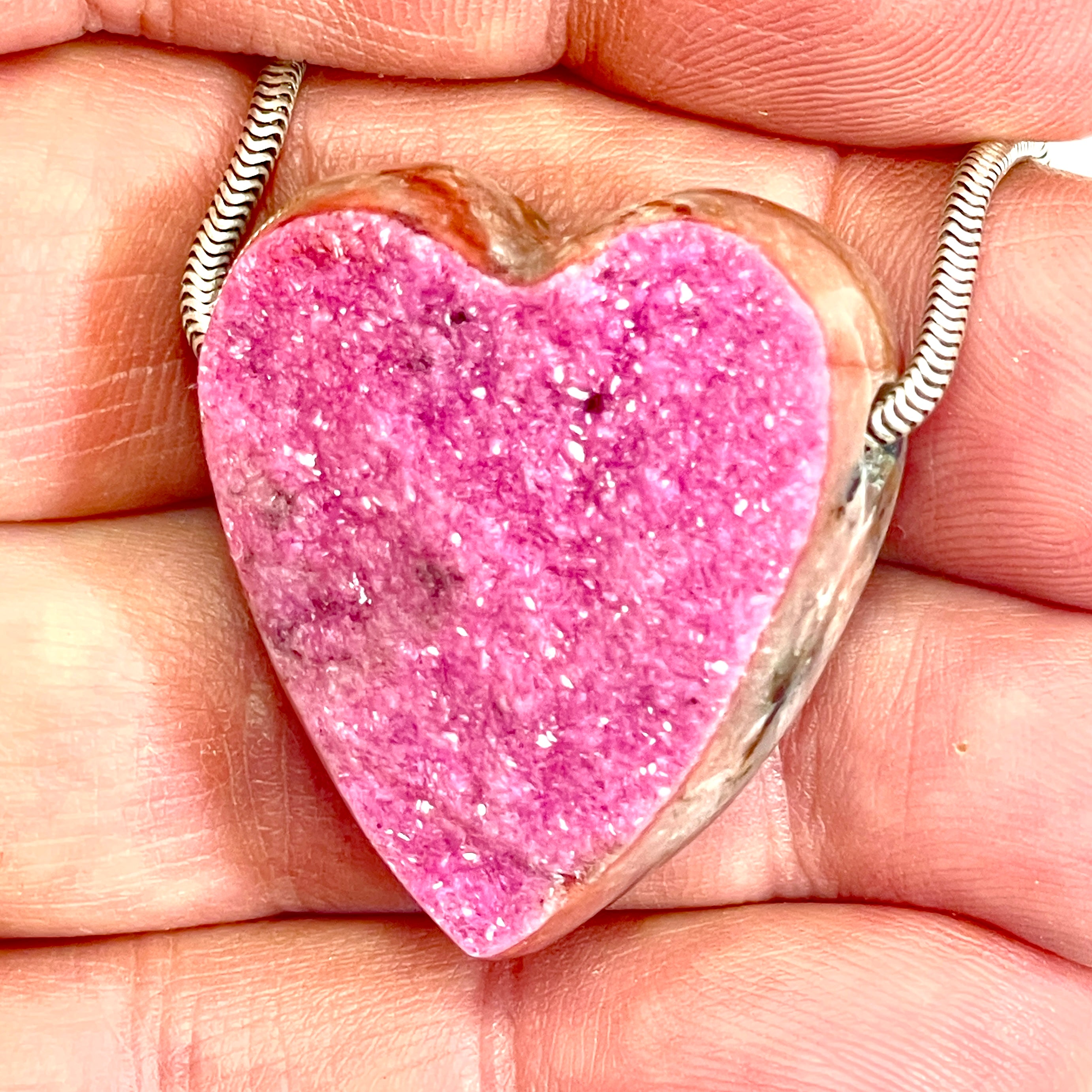 DVH Cobalto Calcite Heart Bead Pendant Pink Druzy Congo 32x27x12mm (6723) - DVHdesigns