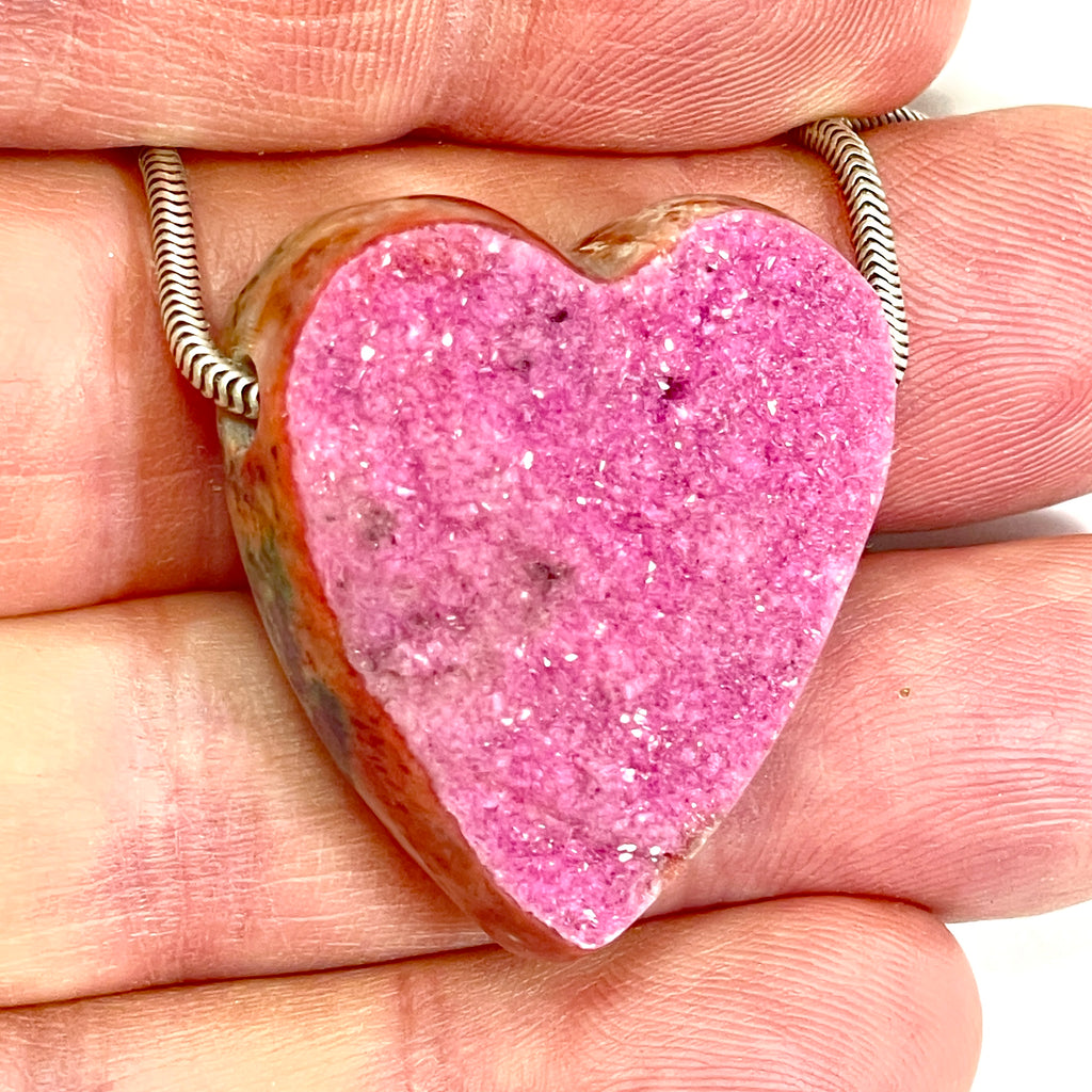 DVH Cobalto Calcite Heart Bead Pendant Pink Druzy Congo 32x27x12mm (6723) - DVHdesigns