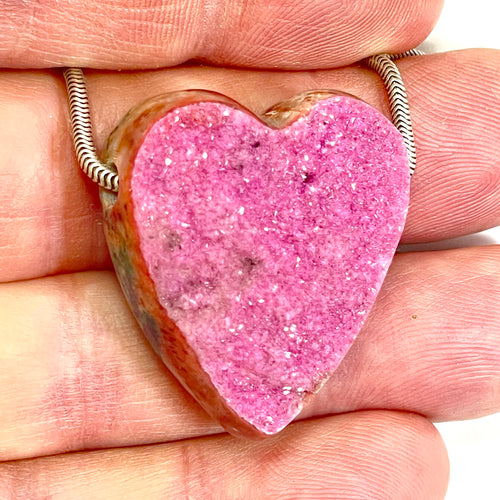 DVH Cobalto Calcite Heart Bead Pendant Pink Druzy Congo 32x27x12mm (6723) - DVHdesigns