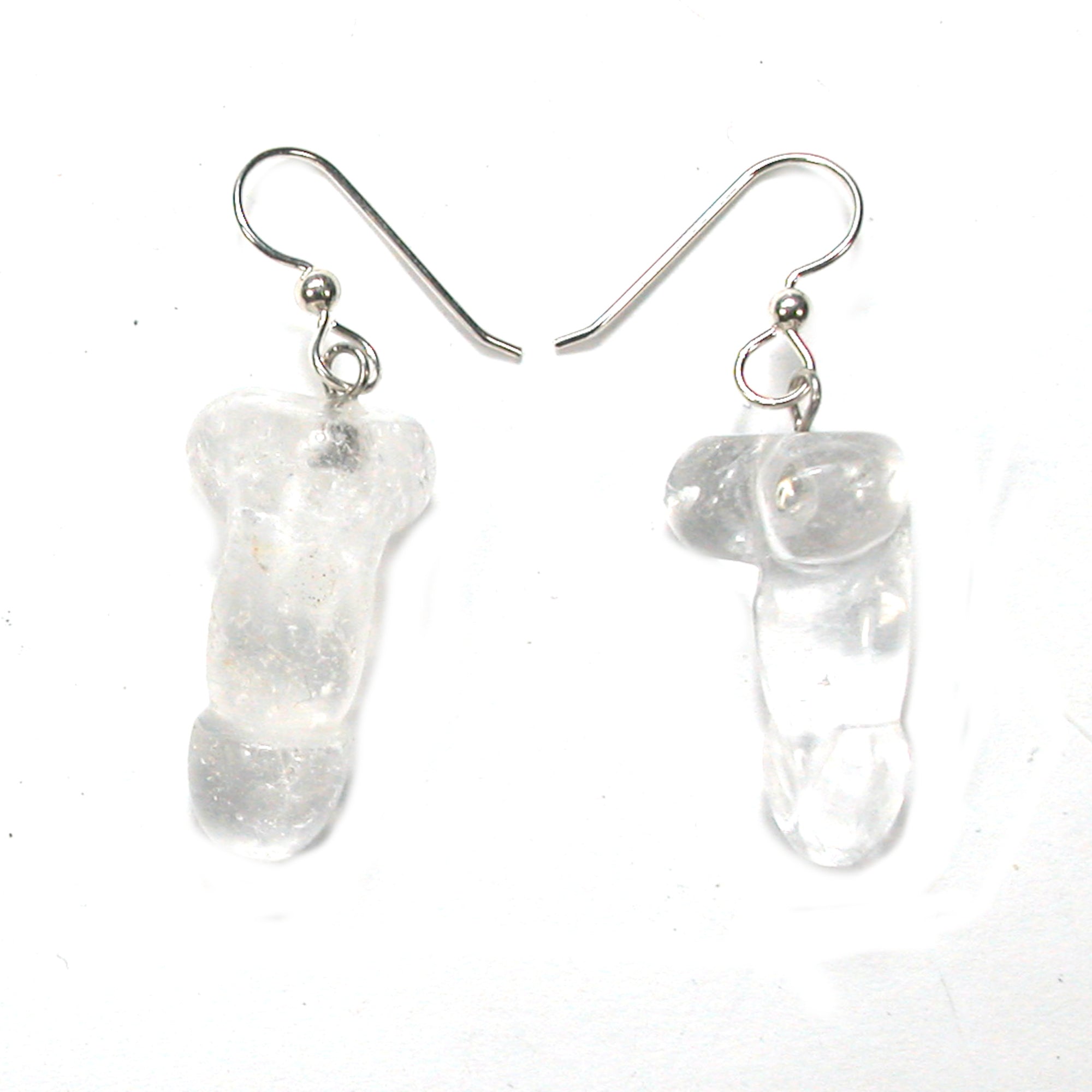 DVH Clear Quartz Crystal Penis Sterling Earrings Metaphysical Phallus Fascinus - DVHdesigns