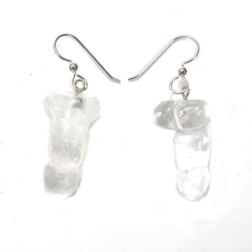 DVH Clear Quartz Crystal Penis Sterling Earrings Metaphysical Phallus Fascinus - DVHdesigns