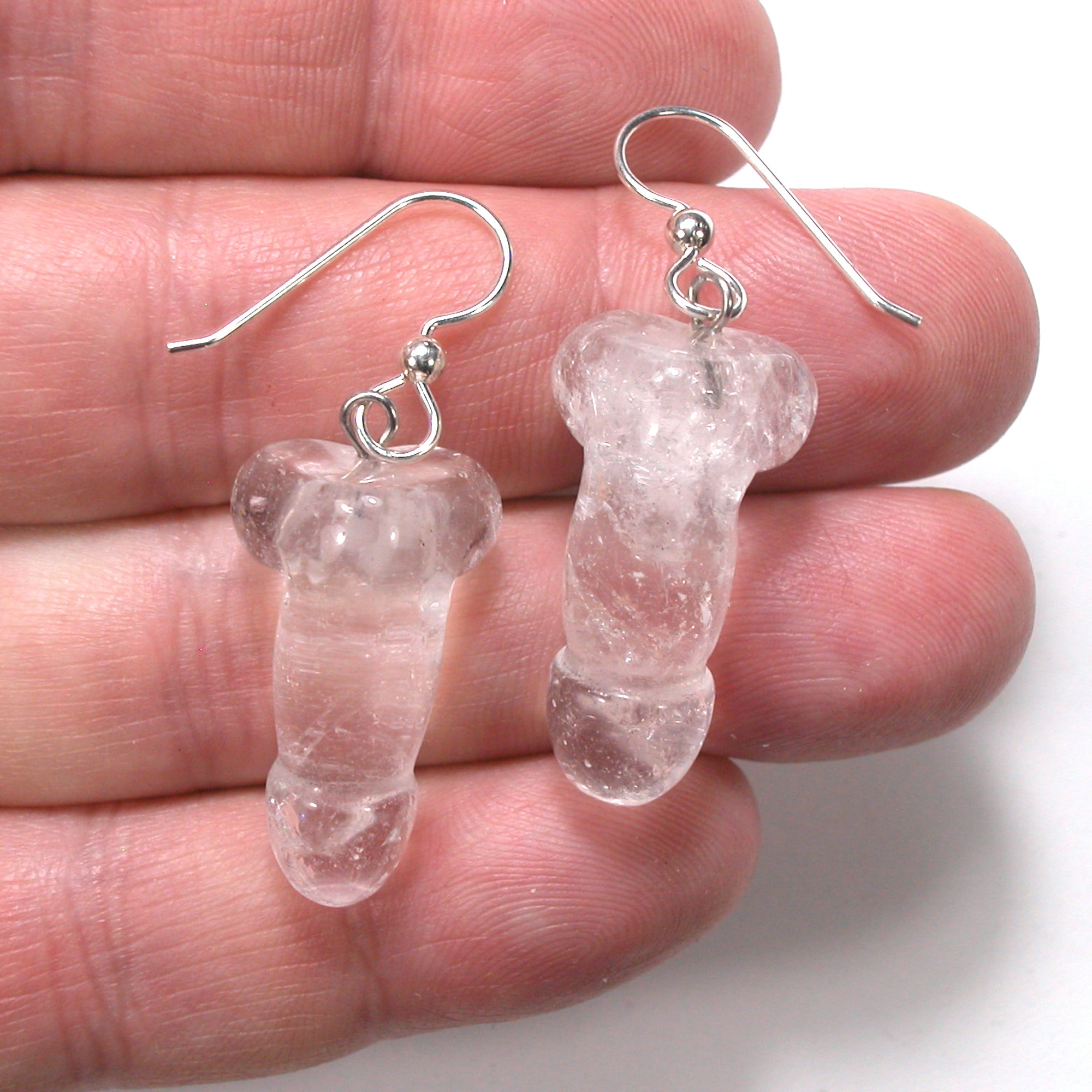 DVH Clear Quartz Crystal Penis Sterling Earrings Metaphysical Phallus Fascinus - DVHdesigns