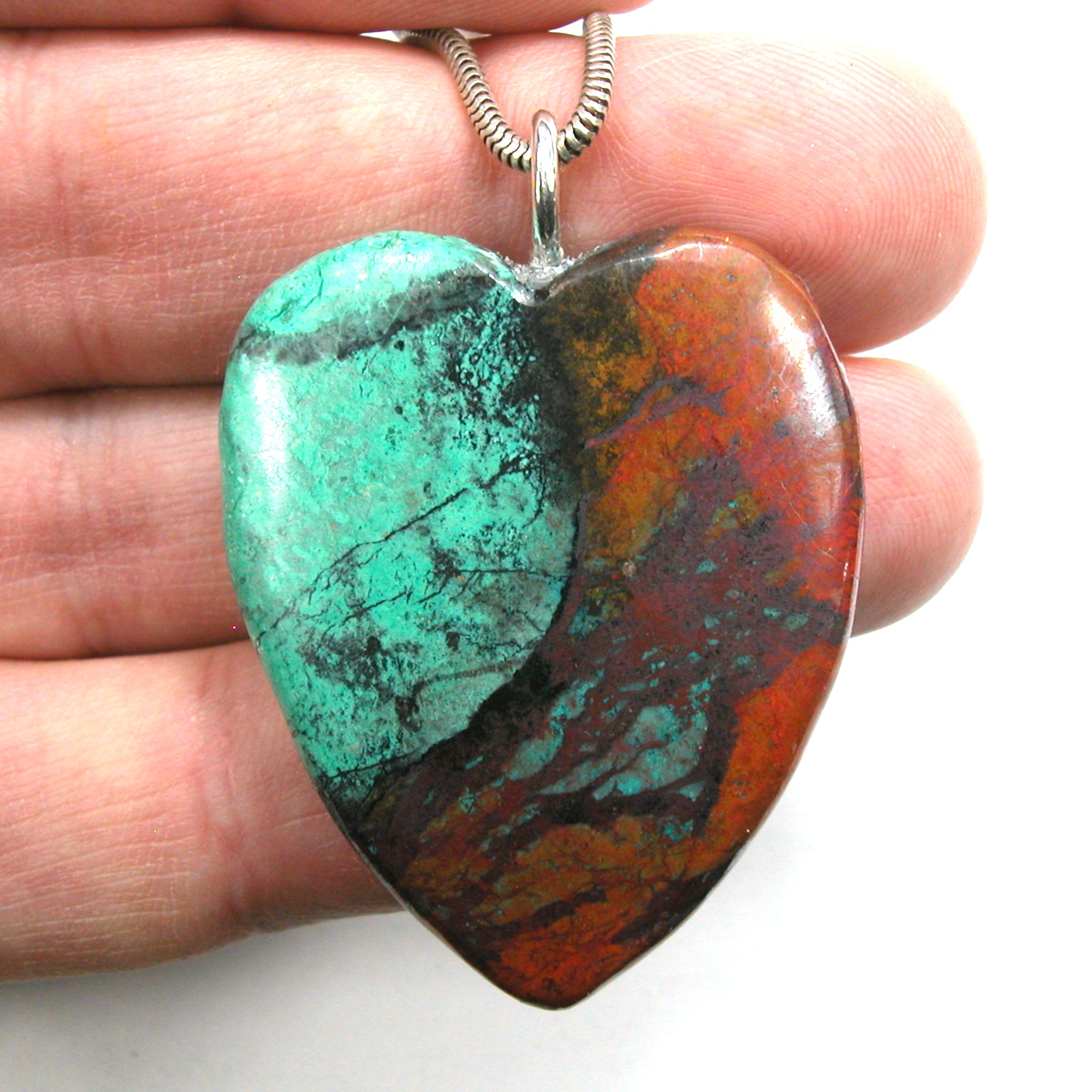 DVH Sonora Sunrise Heart Pendant Chrysocolla Cuprite 40x34x9mm (5804) - DVHdesigns