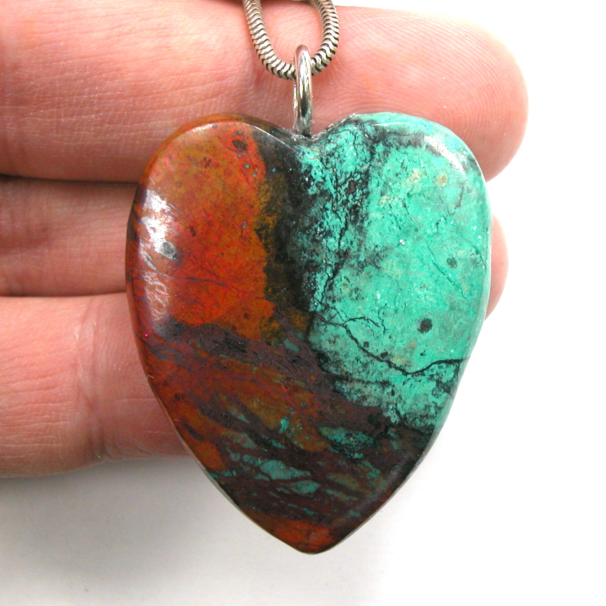 DVH Sonora Sunrise Heart Pendant Chrysocolla Cuprite 40x34x9mm (5804) - DVHdesigns