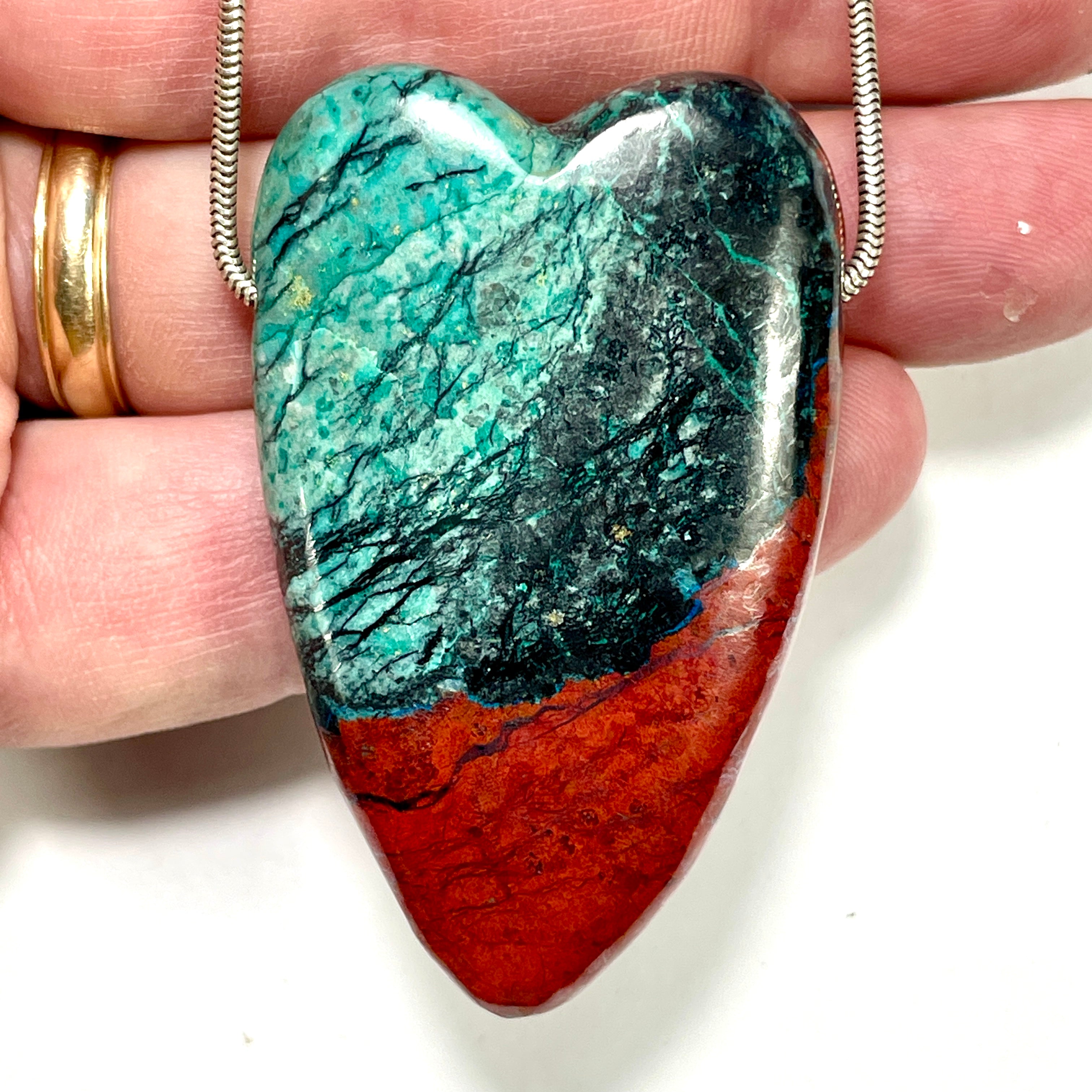 DVH Sonora Sunrise Healed Broken Heart Bead Chrysocolla Cuprite 58x36x12mm 52g (5935) - DVHdesigns