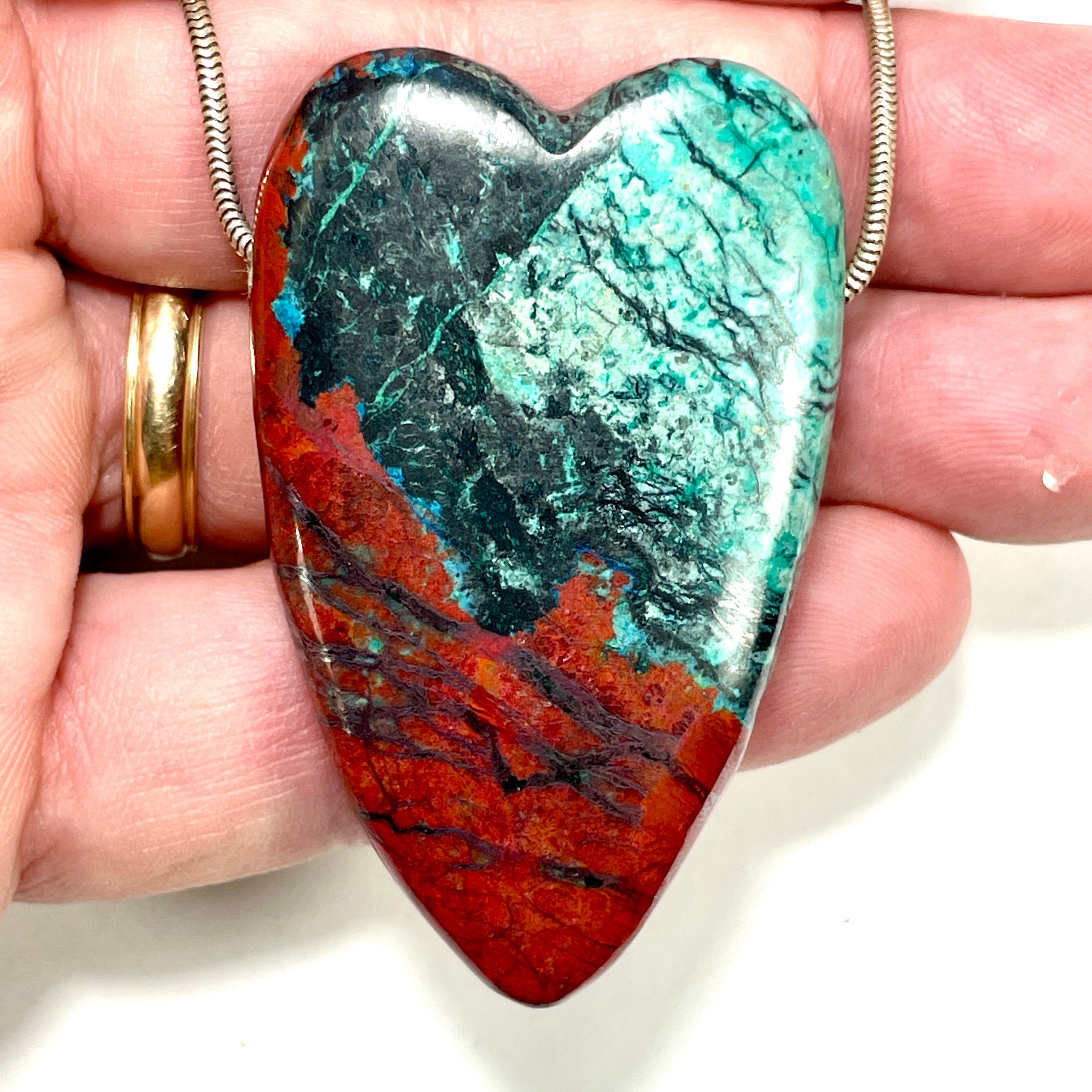 DVH Sonora Sunrise Healed Broken Heart Bead Chrysocolla Cuprite 58x36x12mm 52g (5935) - DVHdesigns