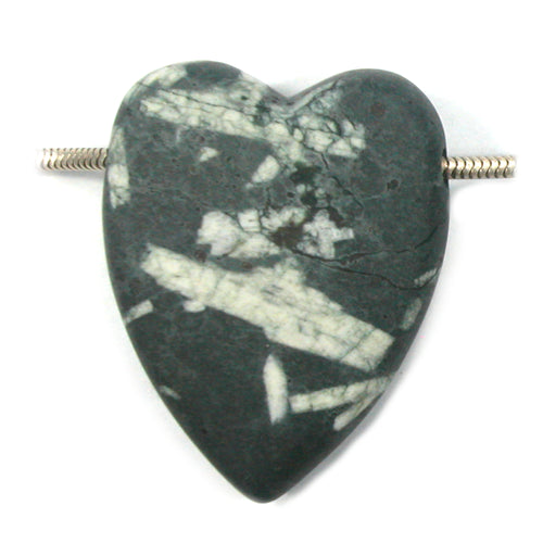 DVH Chinese Writing Rock Heart Bead Pendant Cali. Porphyry 47x37x13 (5278) - DVHdesigns