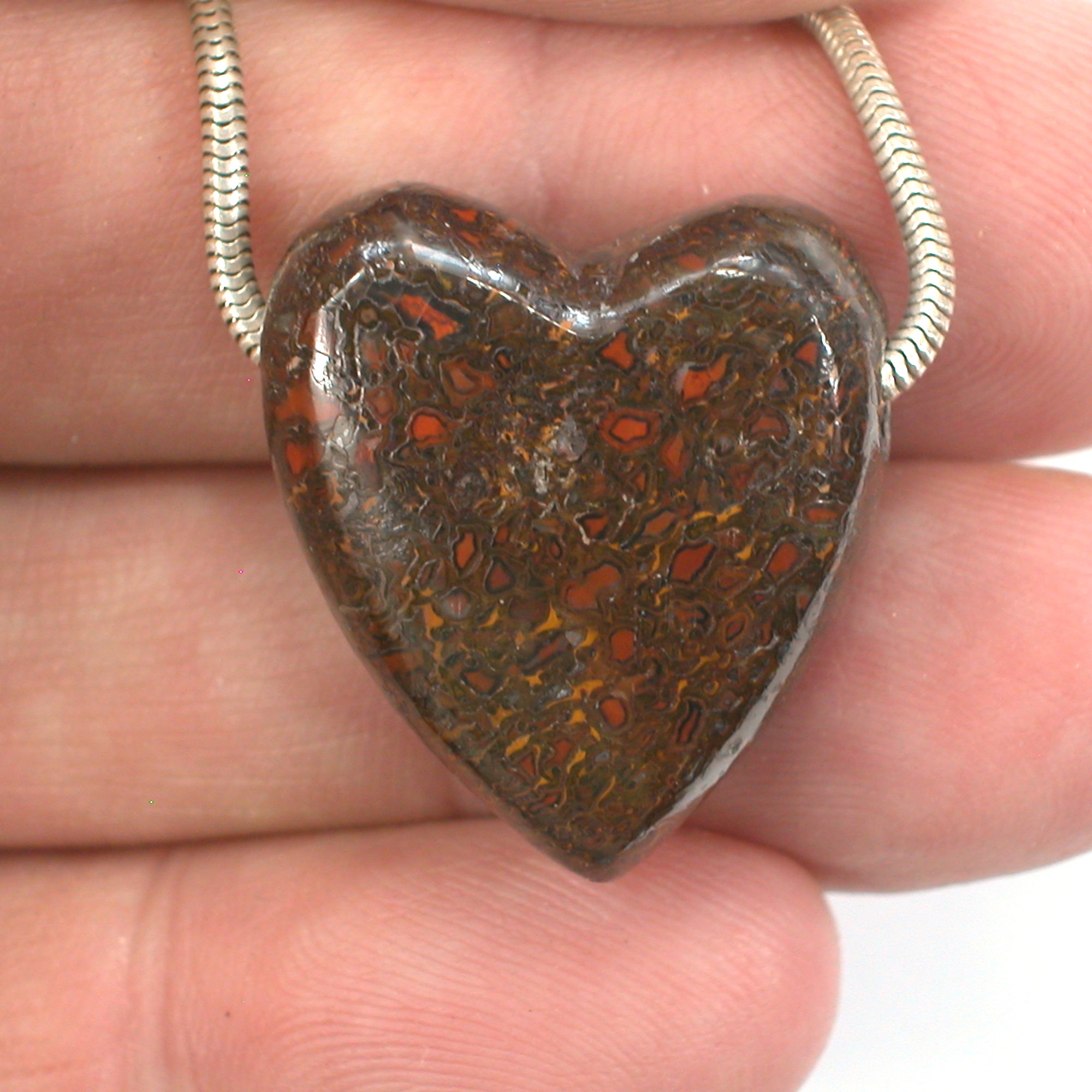 DVH Dinosaur Bone Heart Bead Pendant Fossil Dino Gembone 25x22x11mm (5603) - DVHdesigns