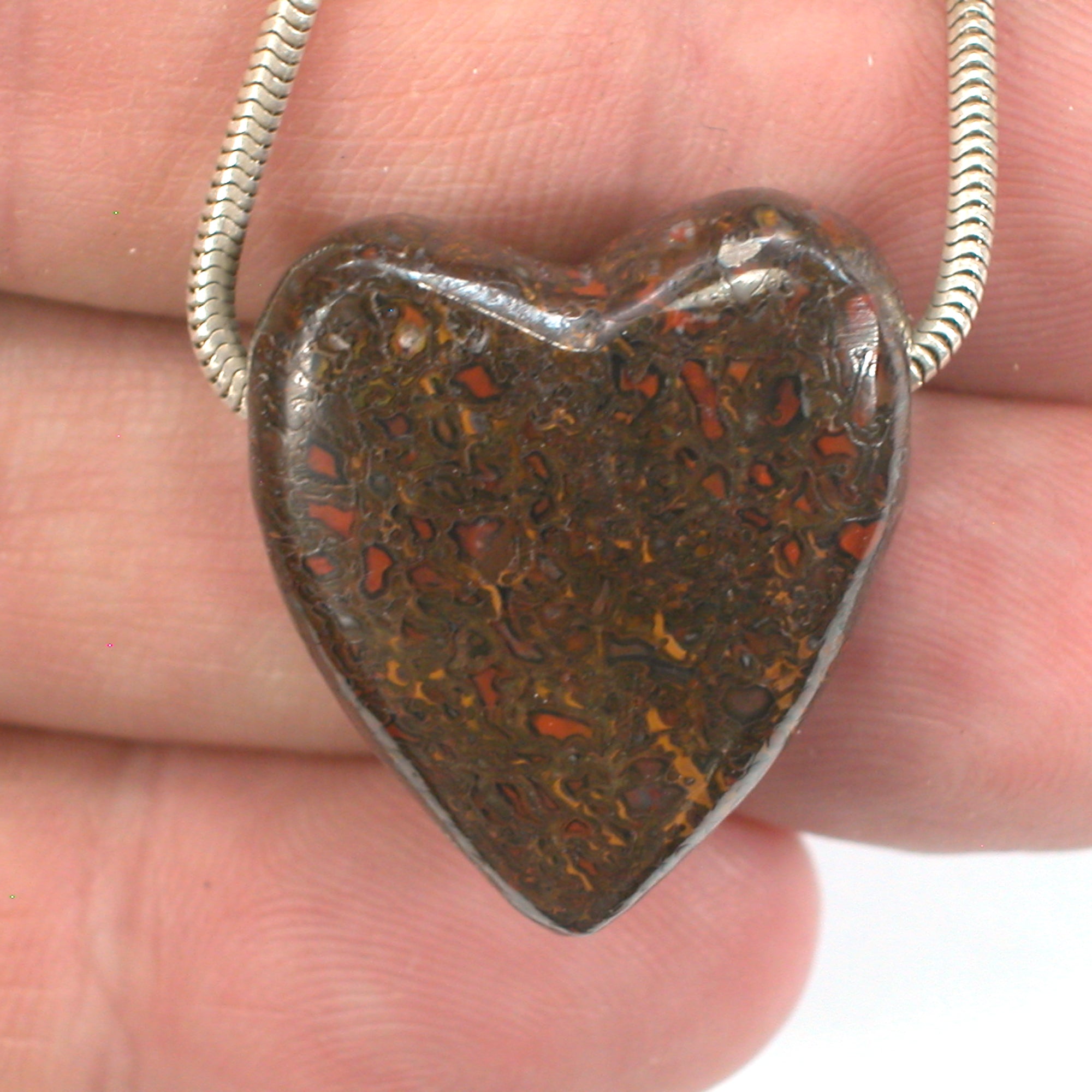 DVH Dinosaur Bone Heart Bead Pendant Fossil Dino Gembone 25x22x11mm (5603) - DVHdesigns