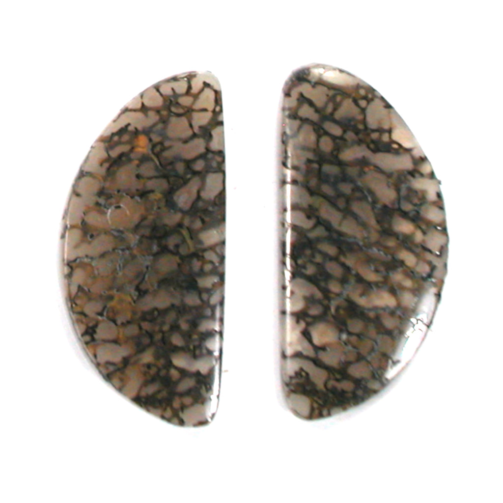 DVH Gem Dinosaur Bone Biopsy Mother of Pearl Doublet Cabochon Pair 25x12x3mm (5426) - DVHdesigns