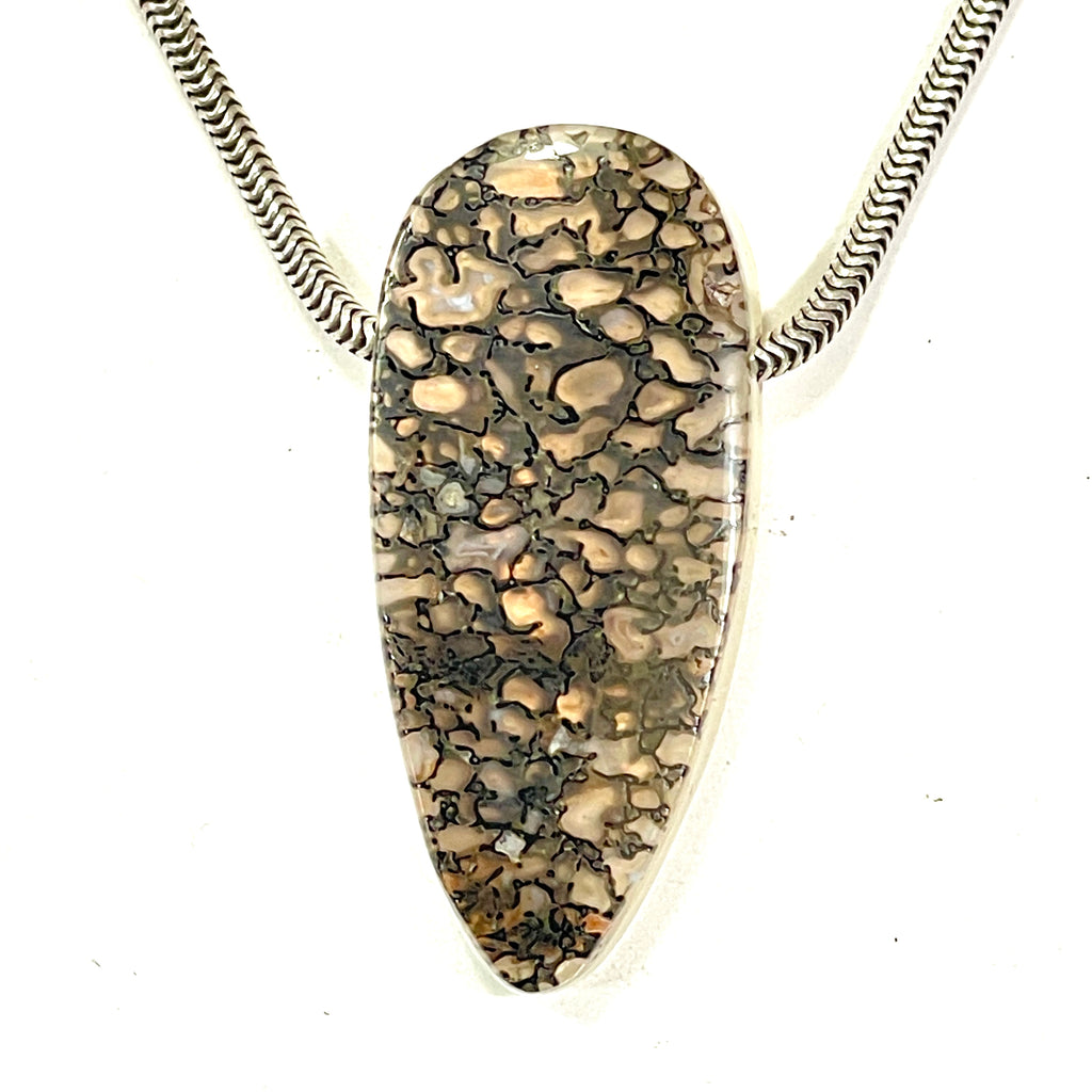 DVH Gem Dinosaur Bone Biopsy Mother of Pearl Doublet Bead 34x16x7mm (6724)