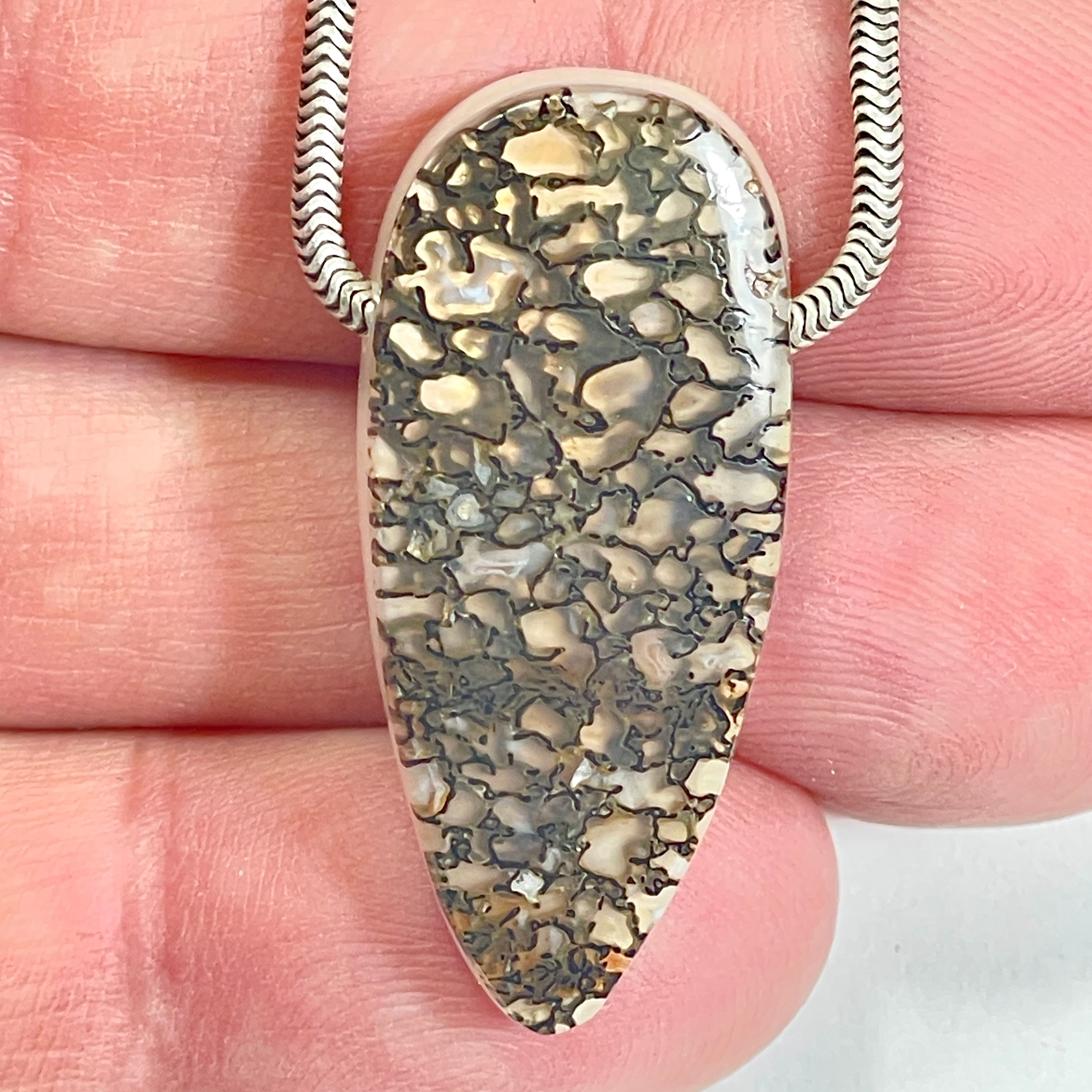 DVH Gem Dinosaur Bone Biopsy Mother of Pearl Doublet Bead 34x16x7mm (6724)
