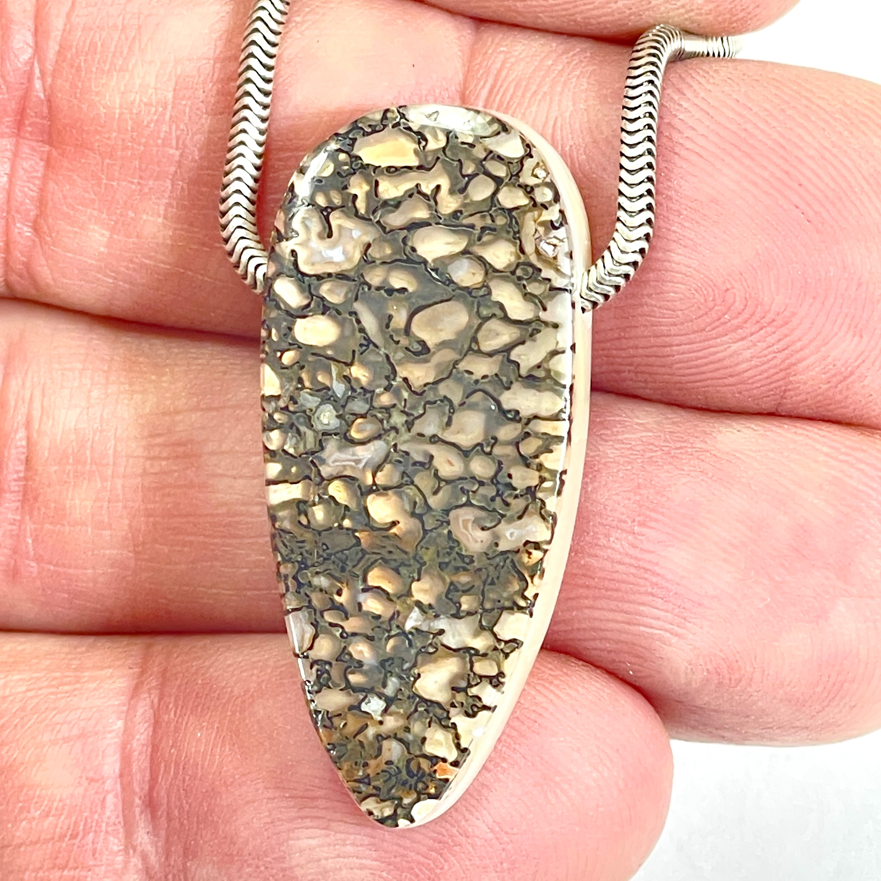 DVH Gem Dinosaur Bone Biopsy Mother of Pearl Doublet Bead 34x16x7mm (6724)