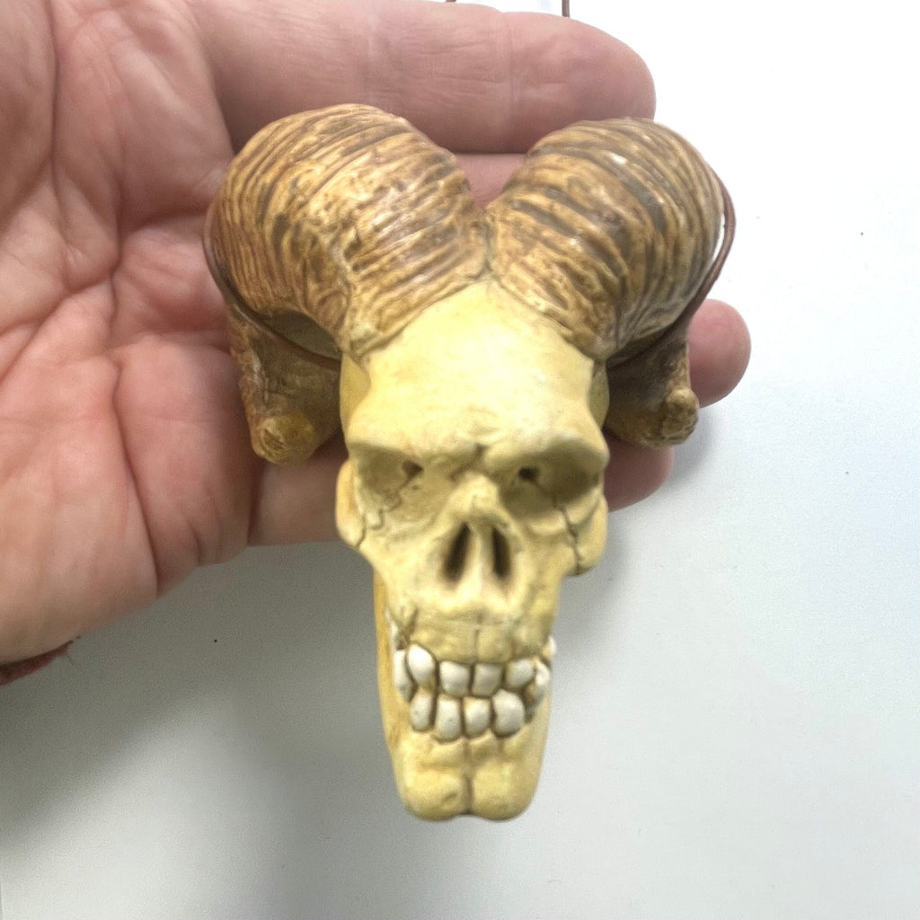 DVH Big Horn Human Skull Devil Krampus Ceramic Bead Custom OOAK OCF 83x65x40mm - DVHdesigns