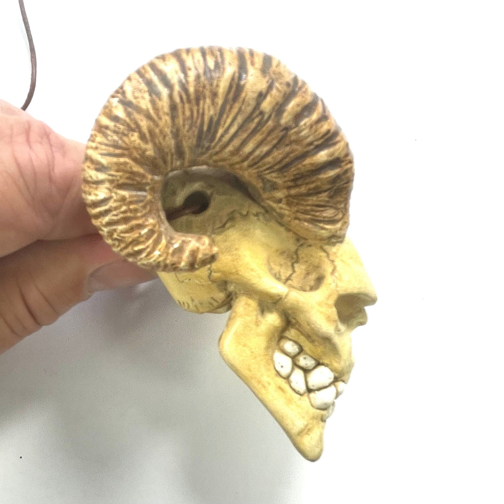 DVH Big Horn Human Skull Devil Krampus Ceramic Bead Custom OOAK OCF 83x65x40mm - DVHdesigns