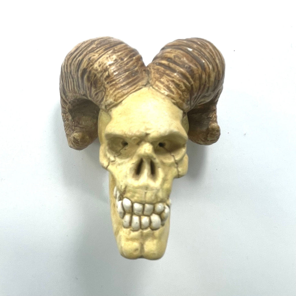 DVH Big Horn Human Skull Devil Krampus Ceramic Bead Custom OOAK OCF 83x65x40mm - DVHdesigns