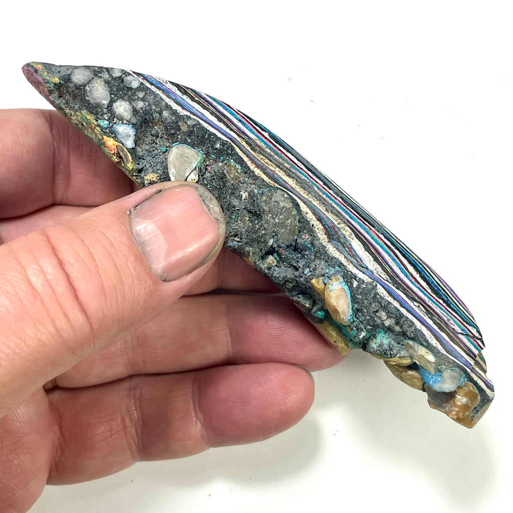 DVH Fluorescent Funkite Polished Face Rough Specimen  120x30x24mm 86g Like Fordite (6437) - DVHdesigns