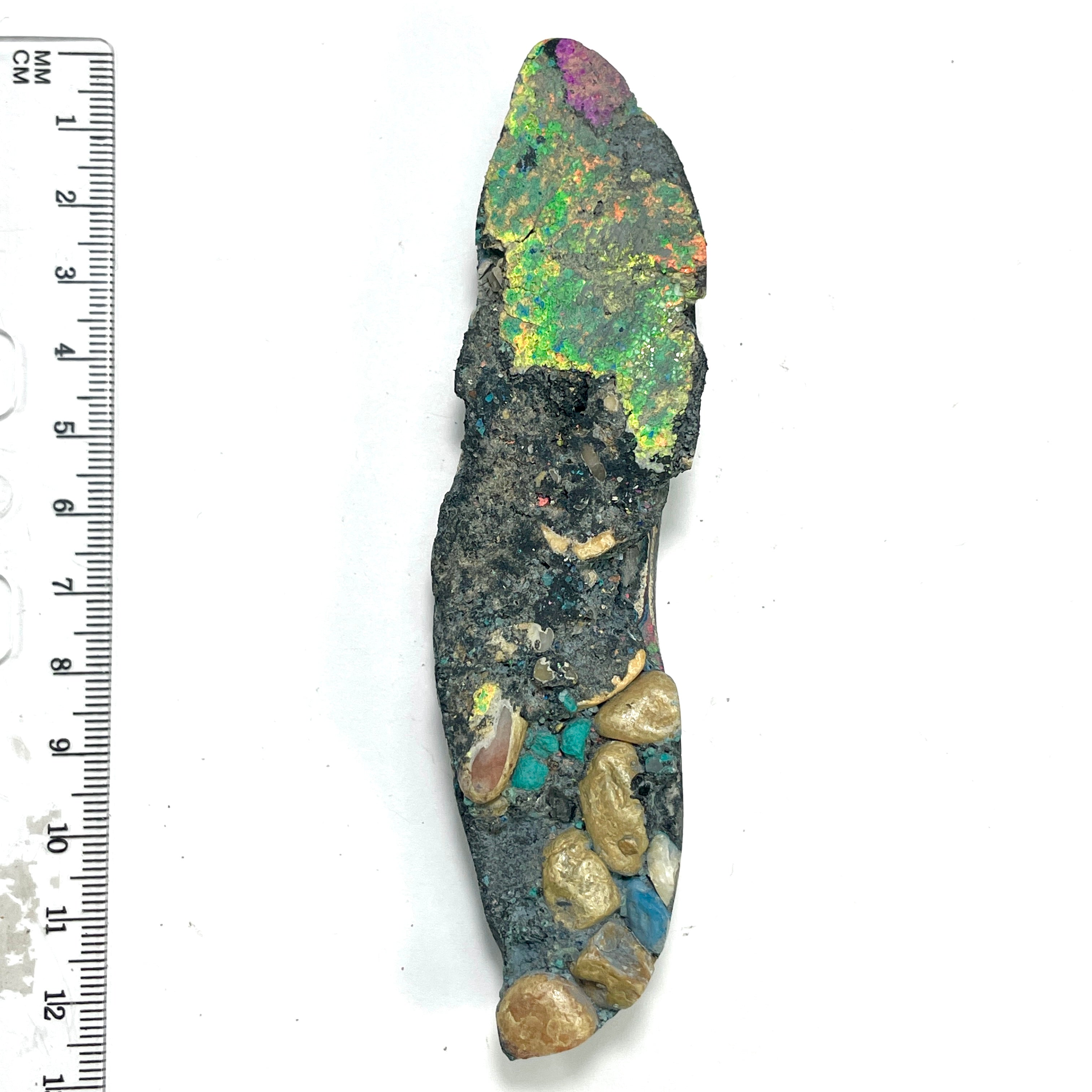 DVH Fluorescent Funkite Polished Face Rough Specimen  120x30x24mm 86g Like Fordite (6437) - DVHdesigns