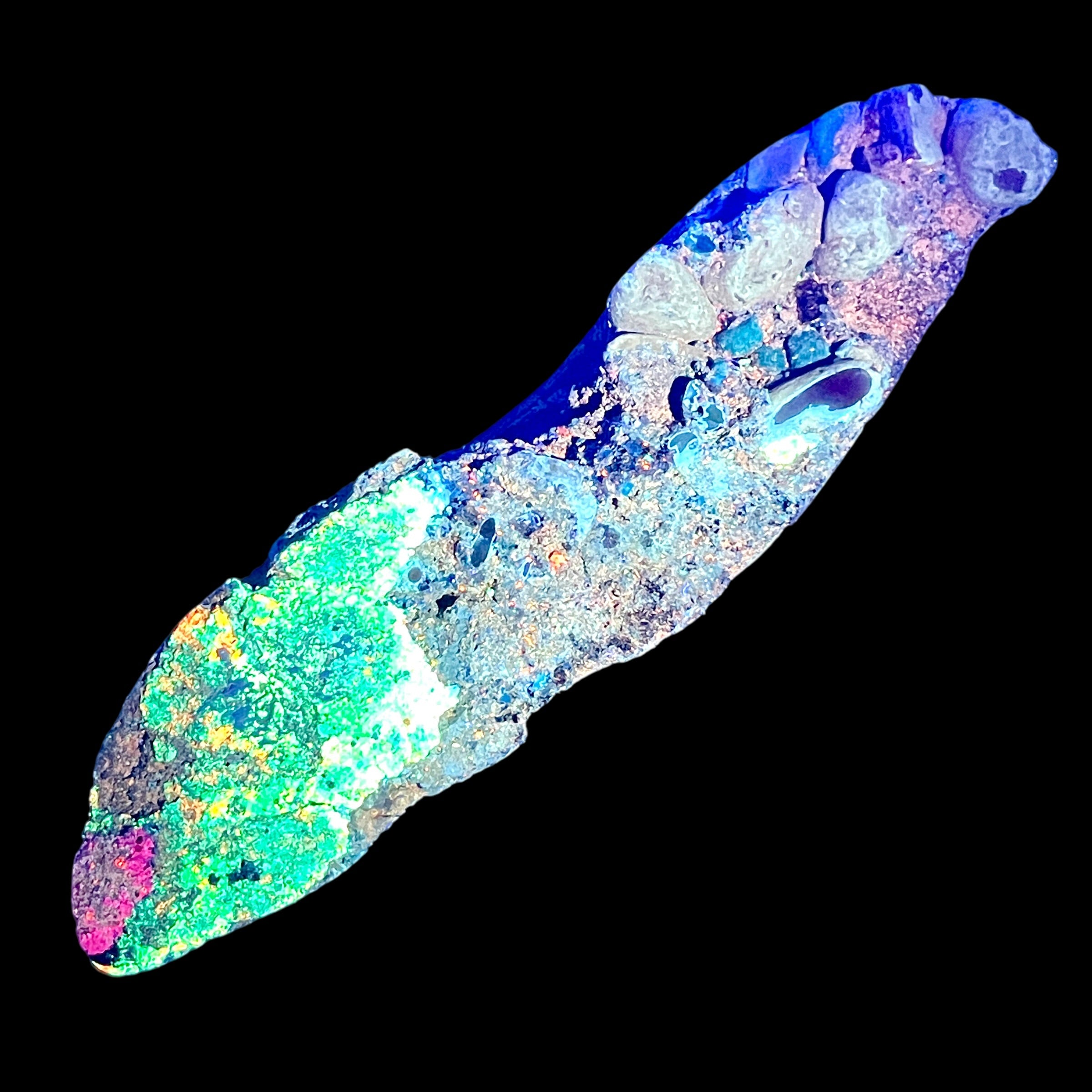 DVH Fluorescent Funkite Polished Face Rough Specimen  120x30x24mm 86g Like Fordite (6437) - DVHdesigns