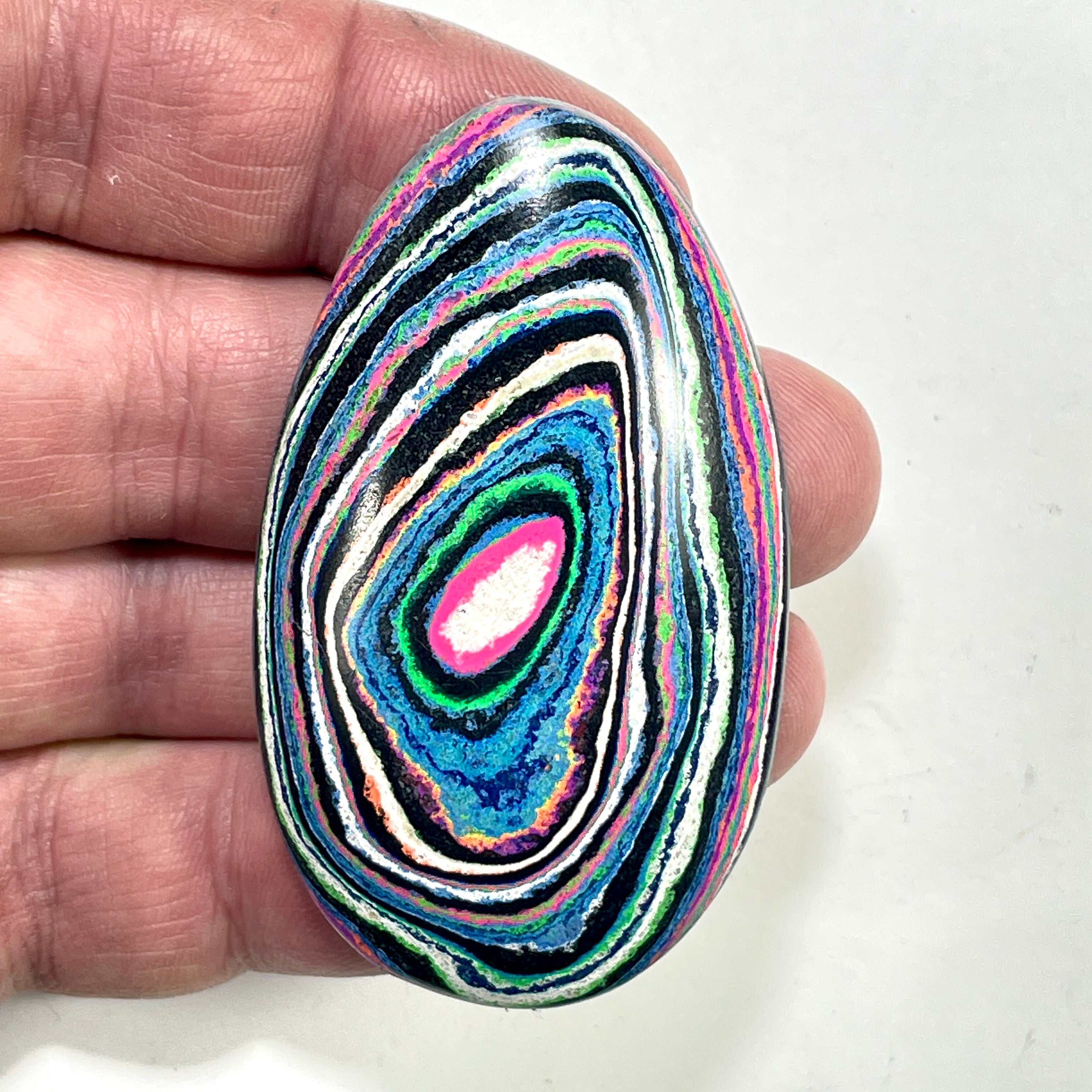 DVH Fluorescent Funkite Freeform Cabochon 64x38x10mm (Like Fordite) (6442) - DVHdesigns