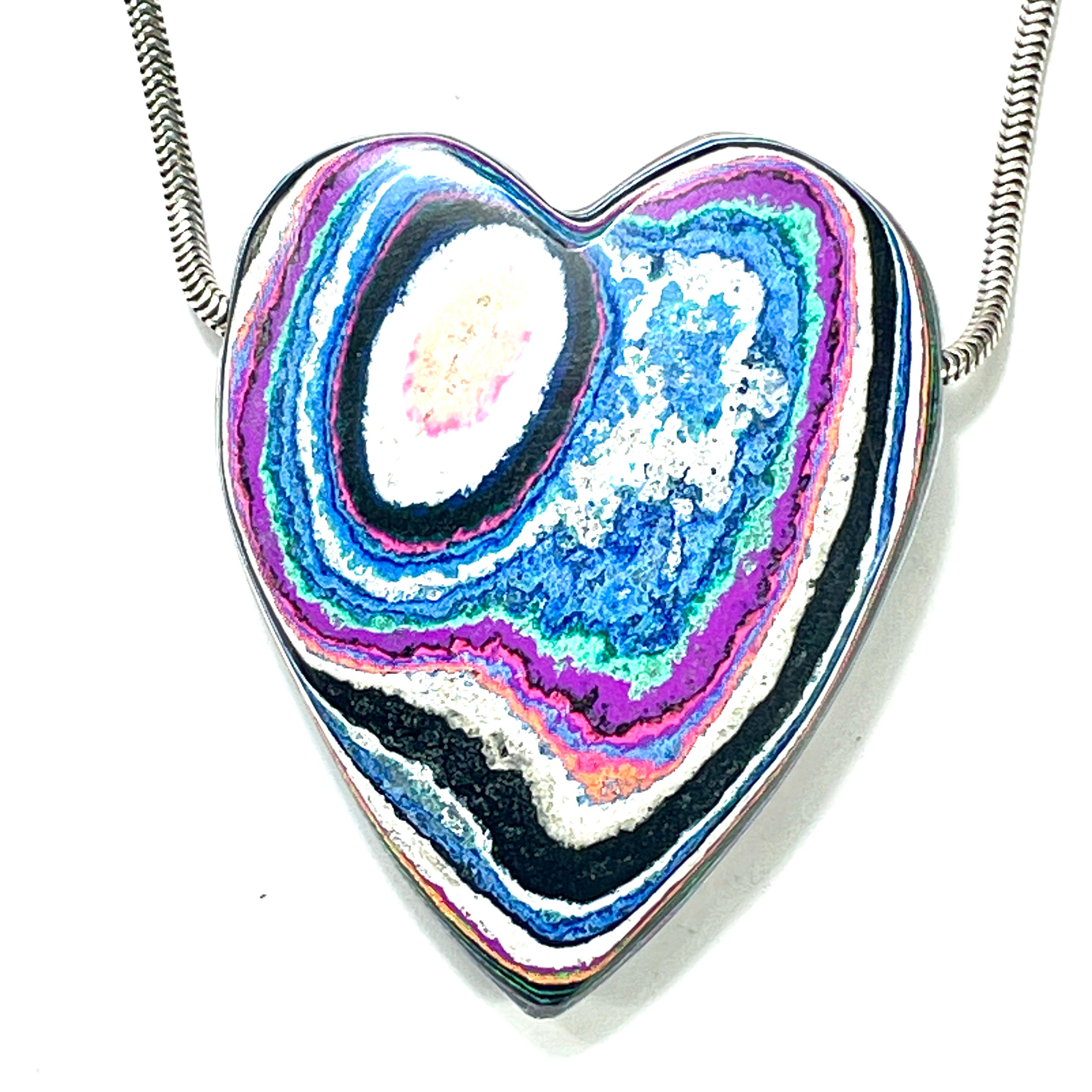 DVH Fluorescent Funkite Freeform Heart Bead Pendant 44x36x9mm (Like Fordite) (6462)