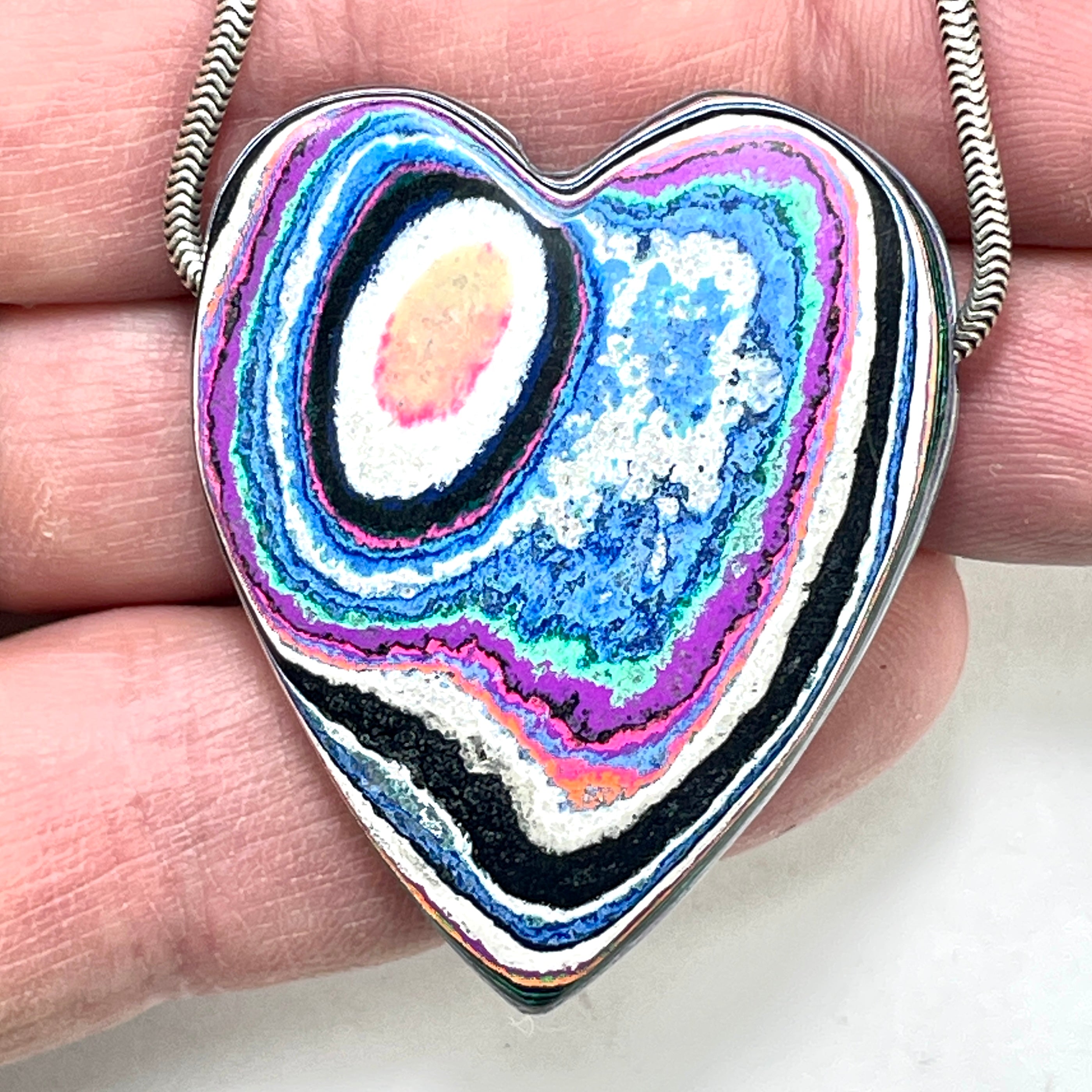 DVH Fluorescent Funkite Freeform Heart Bead Pendant 44x36x9mm (Like Fordite) (6462)