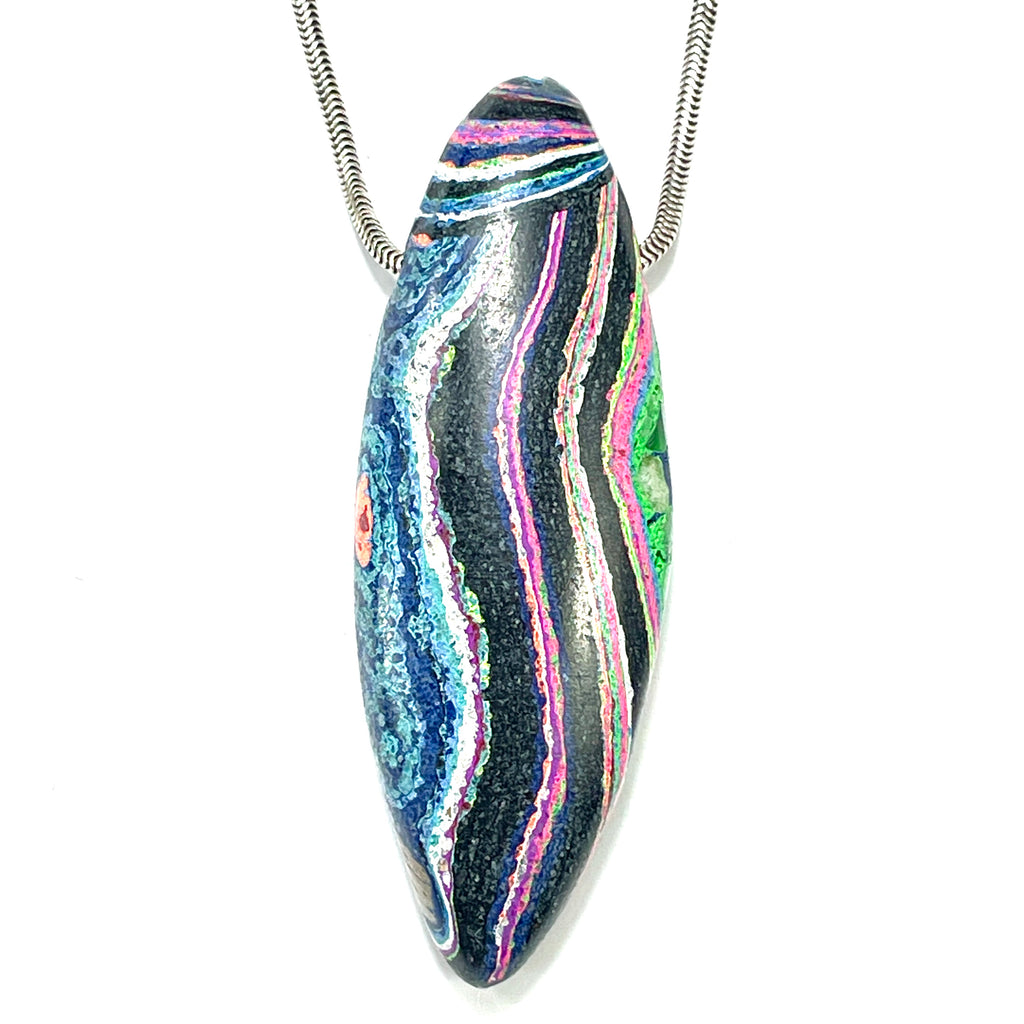 DVH Fluorescent Funkite Freeform Bead Pendant 65x22x14mm (Like Fordite) (6463)