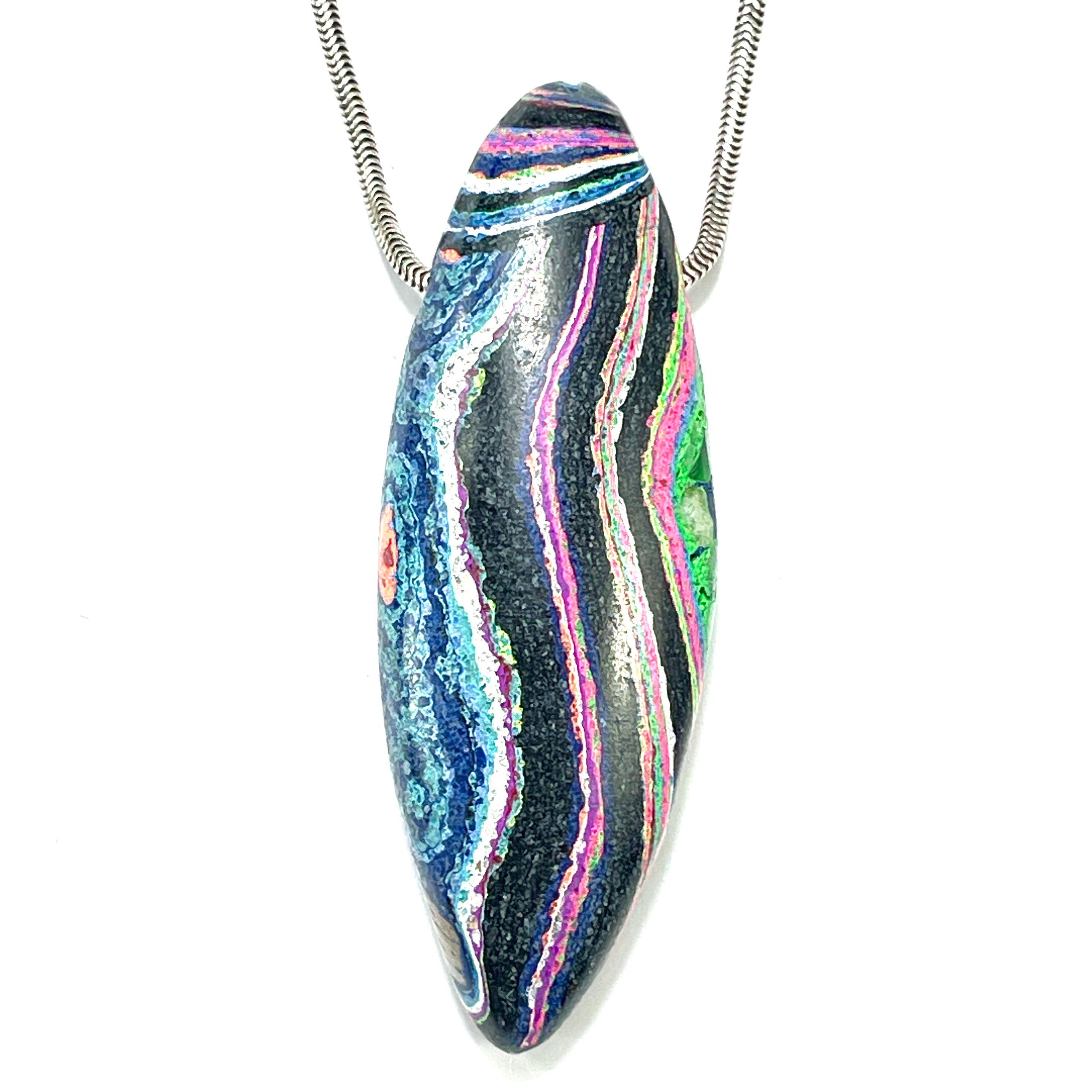 DVH Fluorescent Funkite Freeform Bead Pendant 65x22x14mm (Like Fordite) (6463)