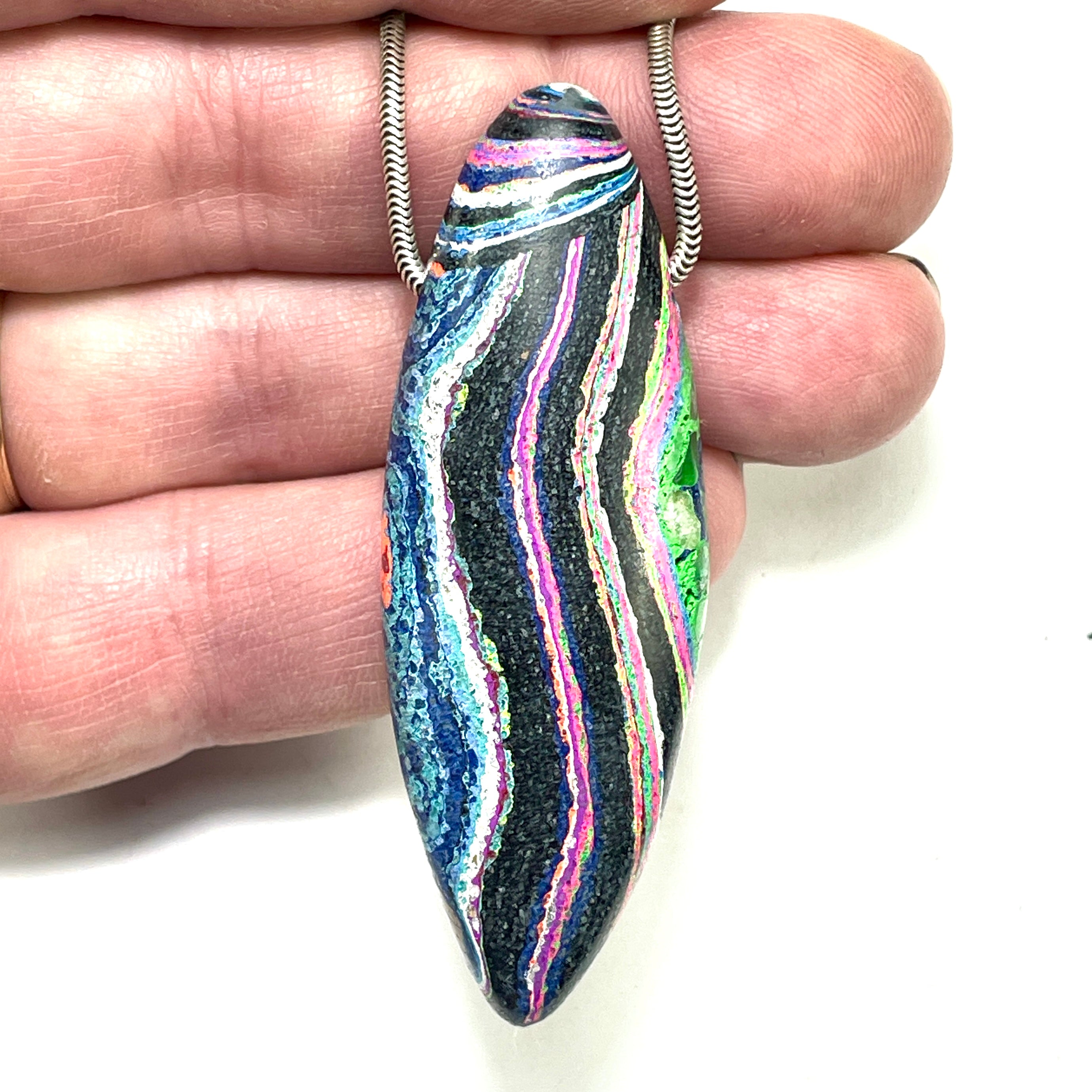 DVH Fluorescent Funkite Freeform Bead Pendant 65x22x14mm (Like Fordite) (6463)