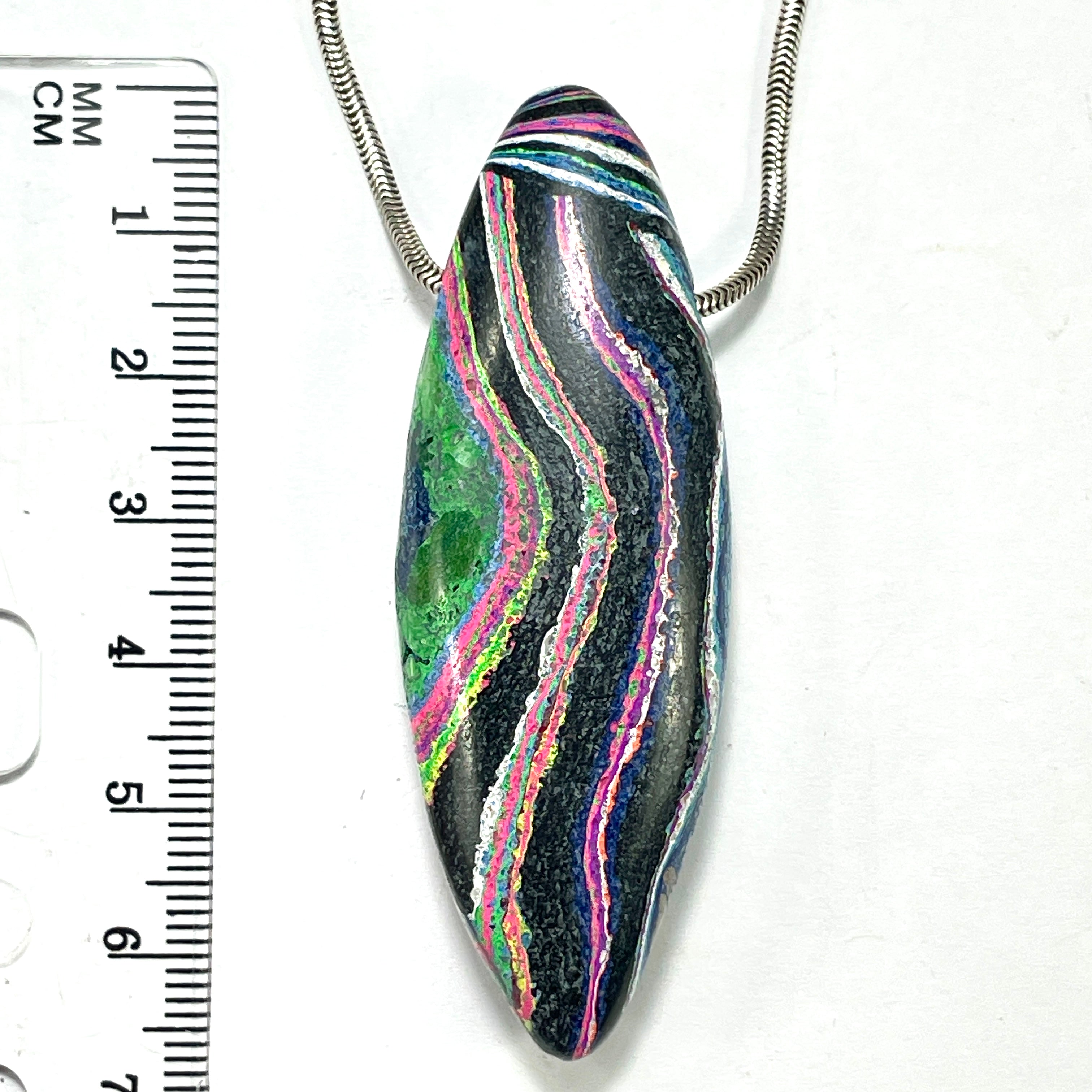 DVH Fluorescent Funkite Freeform Bead Pendant 65x22x14mm (Like Fordite) (6463)