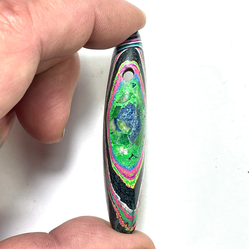 DVH Fluorescent Funkite Freeform Bead Pendant 65x22x14mm (Like Fordite) (6463)