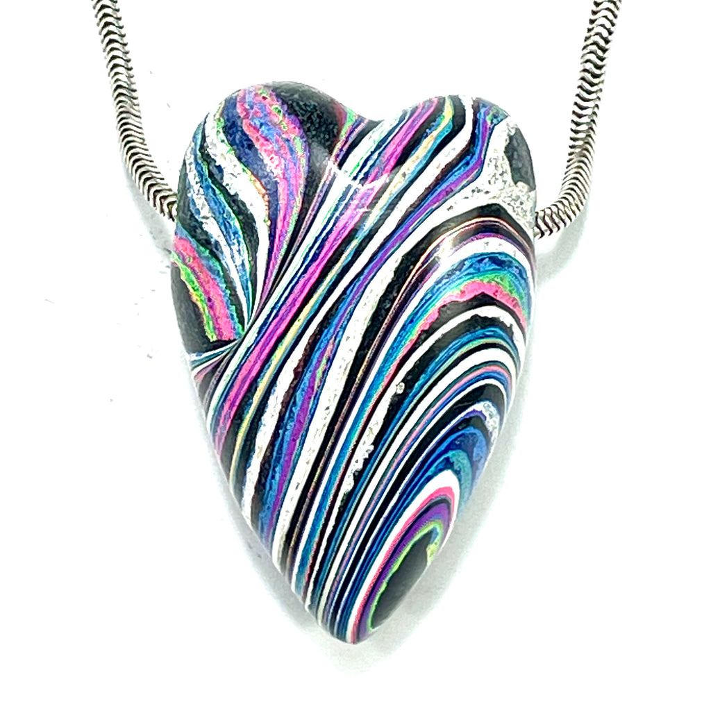 DVH Fluorescent Funkite Freeform Heart Bead Pendant 36x24x17mm (Like Fordite) (6464)
