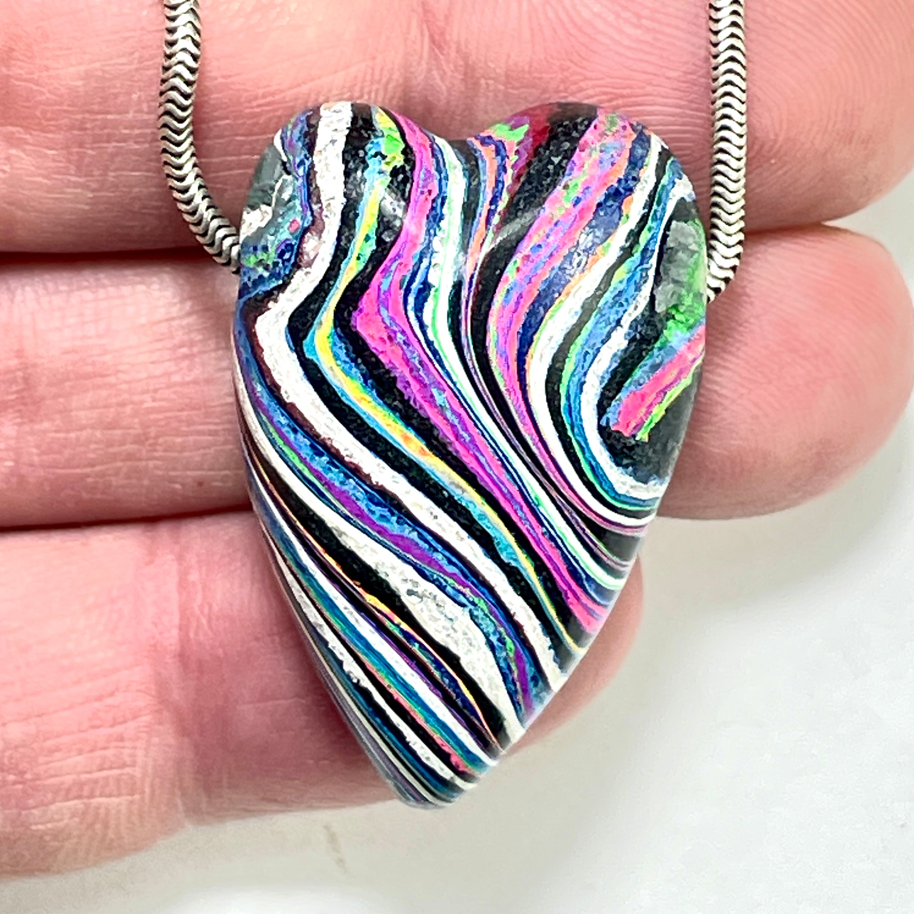 DVH Fluorescent Funkite Freeform Heart Bead Pendant 36x24x17mm (Like Fordite) (6464)
