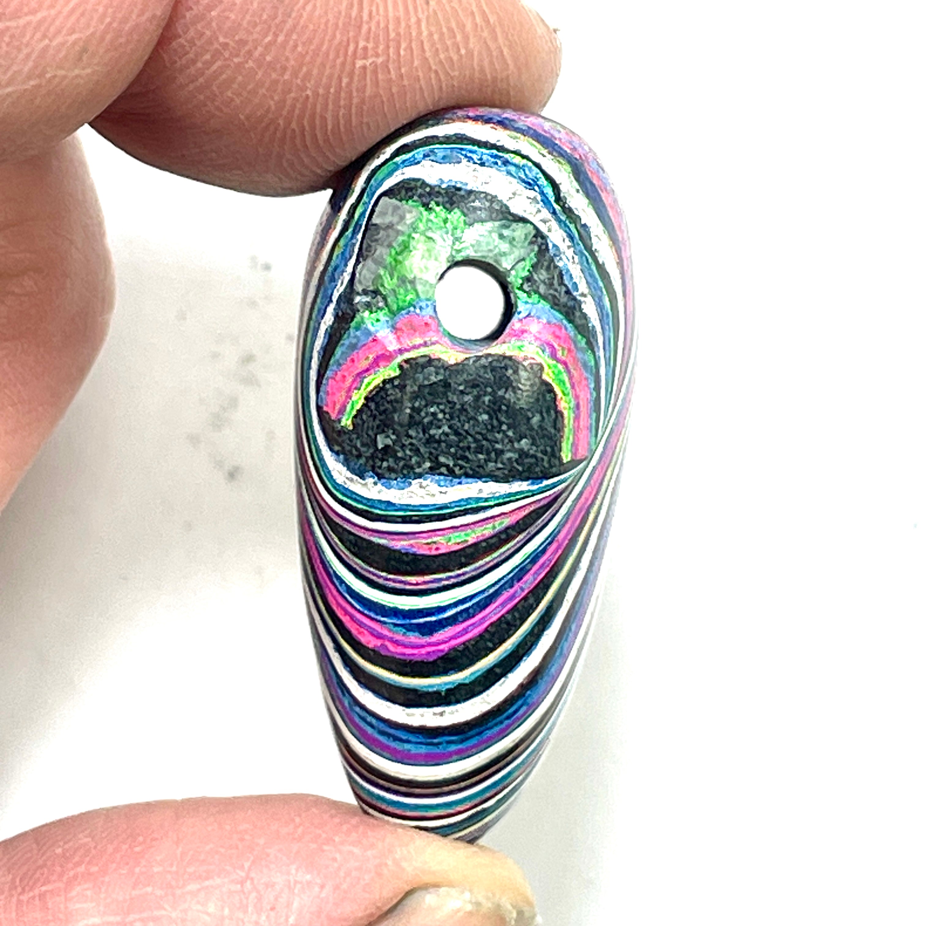 DVH Fluorescent Funkite Freeform Heart Bead Pendant 36x24x17mm (Like Fordite) (6464)