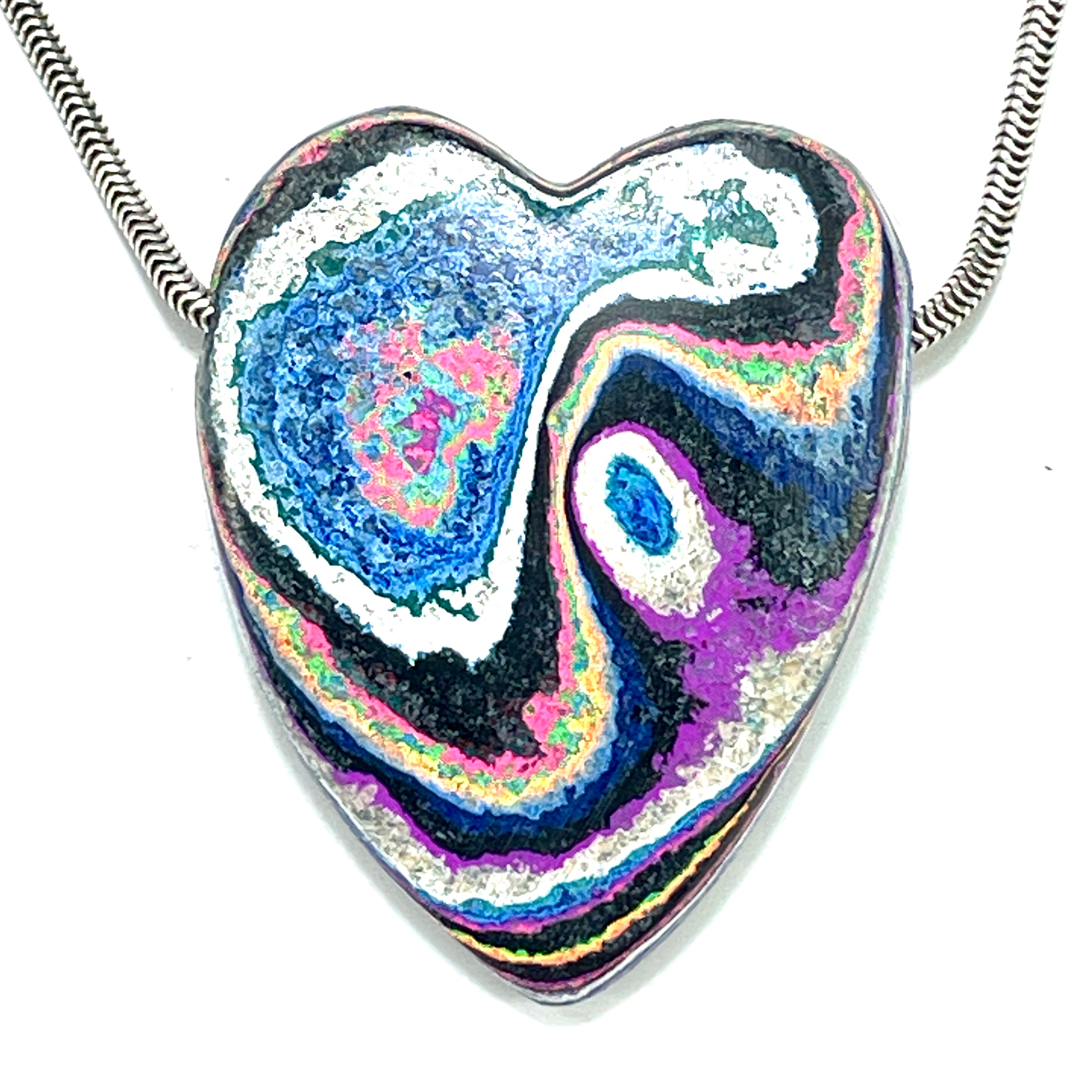 DVH Fluorescent Funkite Freeform Heart Bead Pendant 40x32x9mm (Like Fordite) (6465)