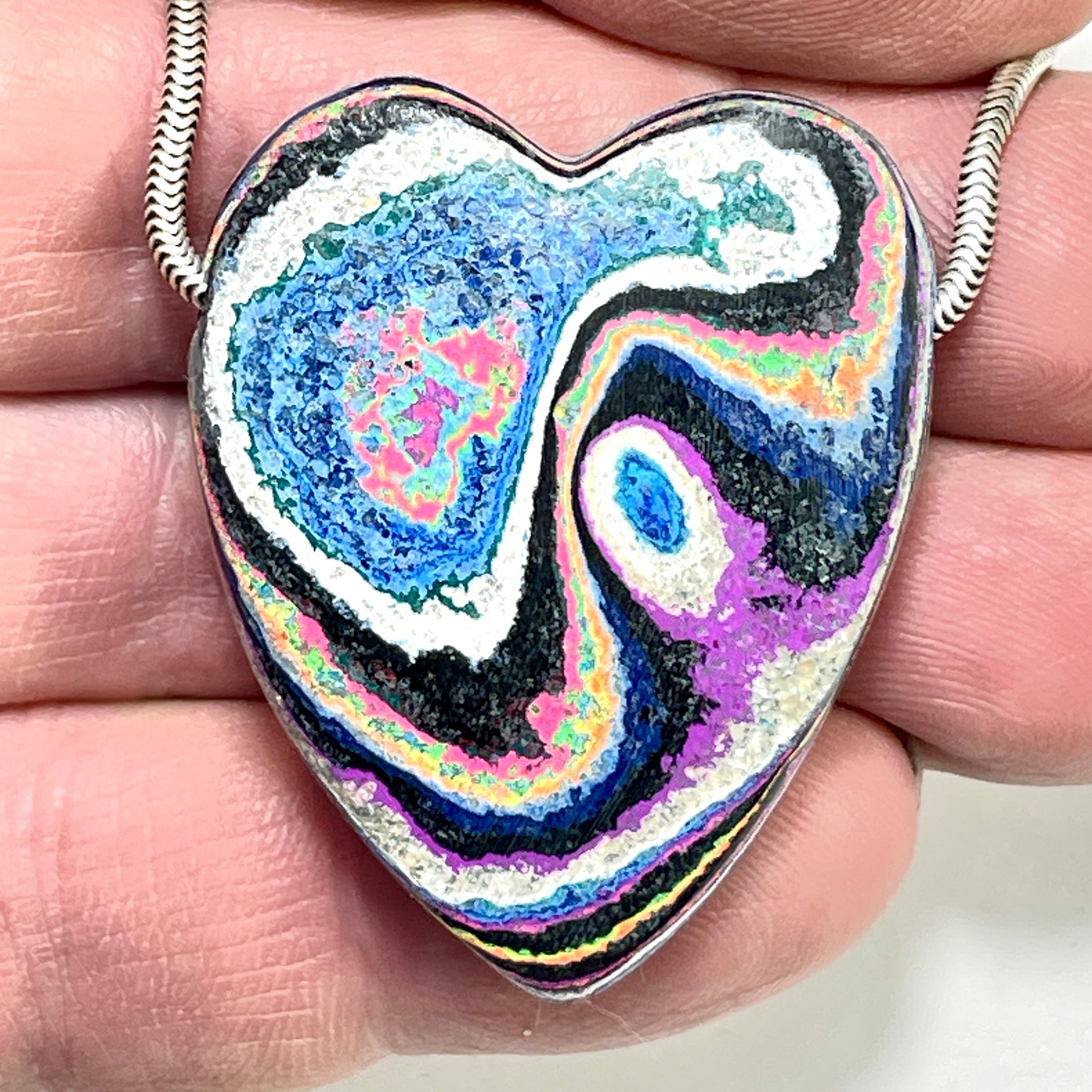 DVH Fluorescent Funkite Freeform Heart Bead Pendant 40x32x9mm (Like Fordite) (6465)