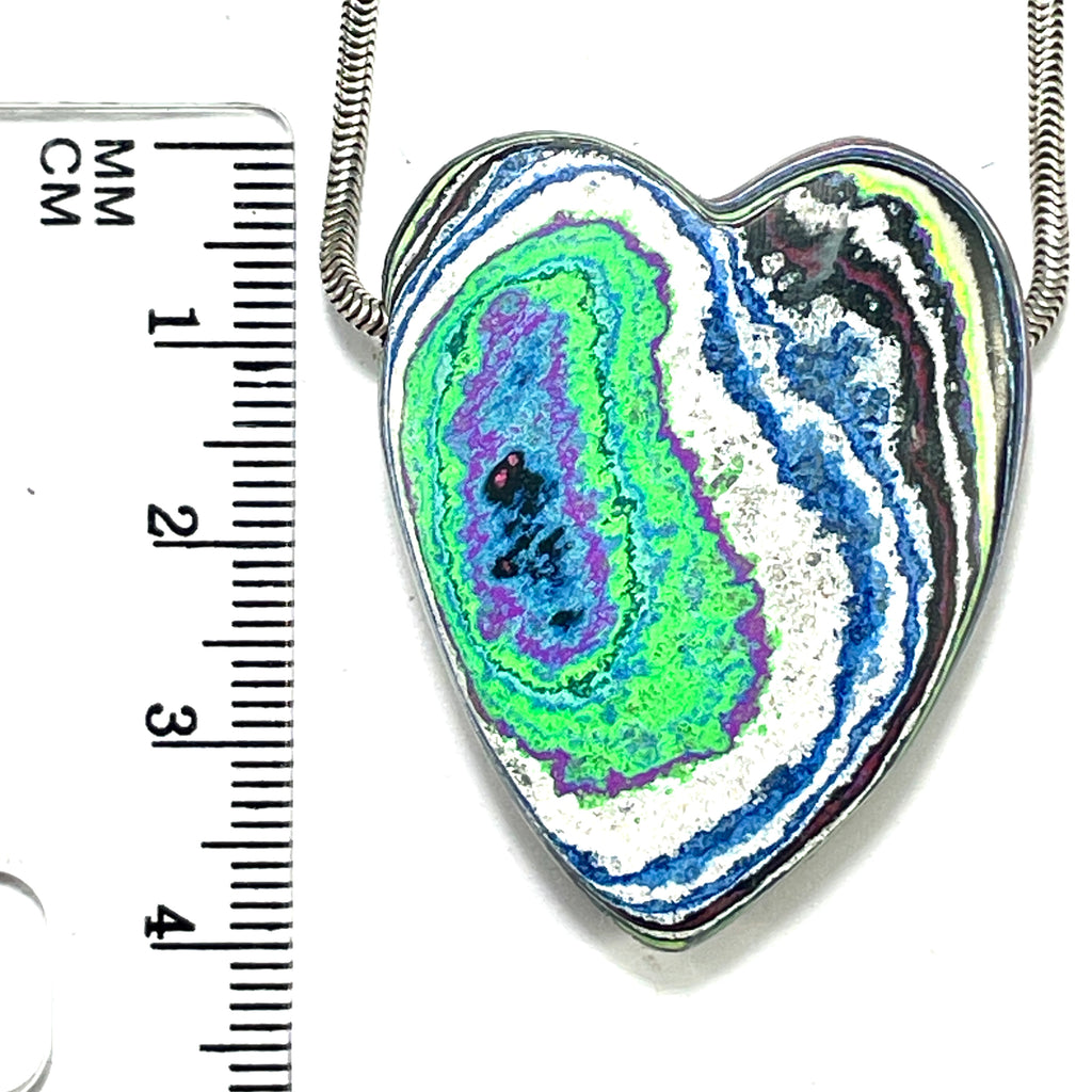DVH Fluorescent Funkite Freeform Heart Bead Pendant 40x32x9mm (Like Fordite) (6465)