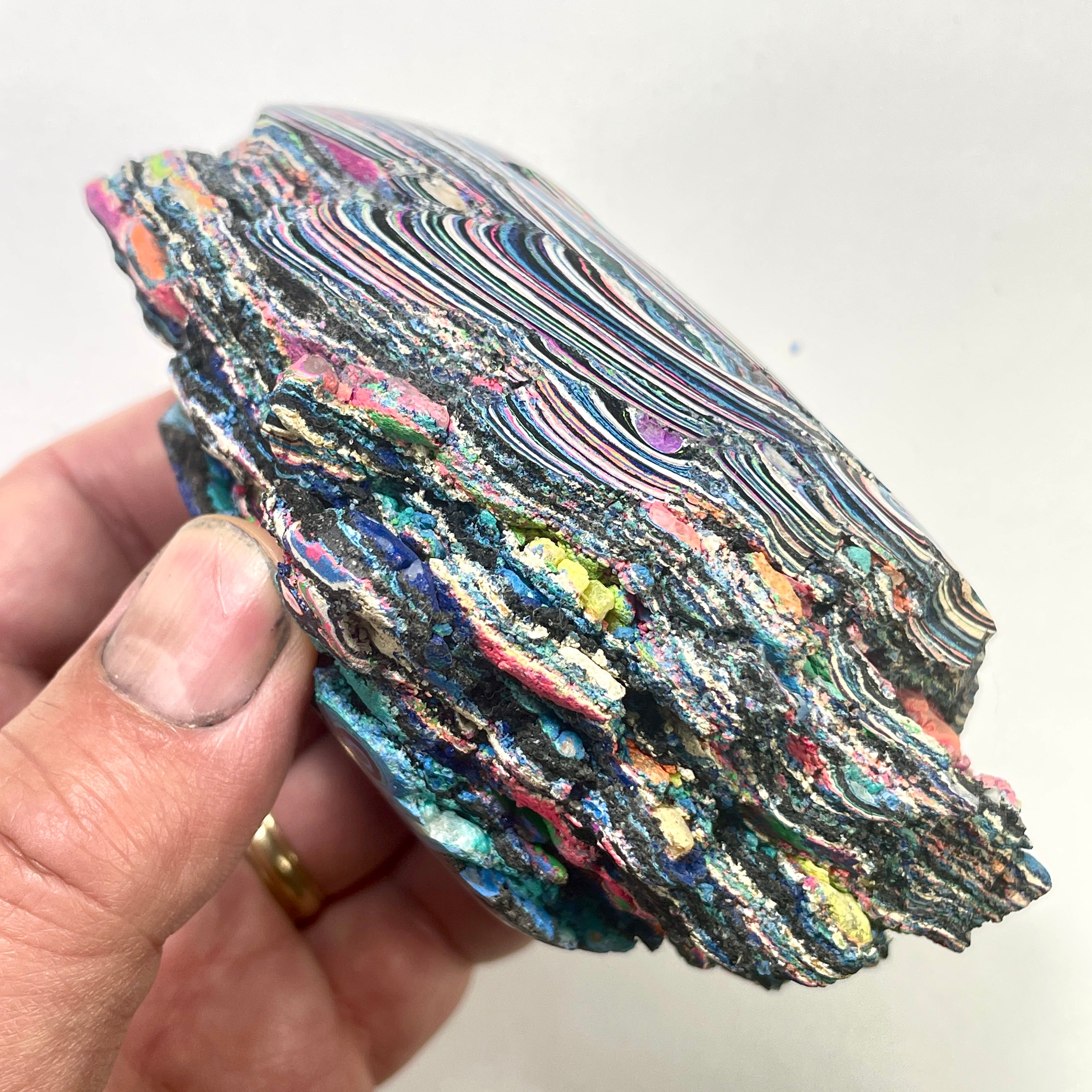 AAA+ Fluorescent Funkite Polished Face Display Specimen 110x73x53mm 325g Like Fordite (6637)