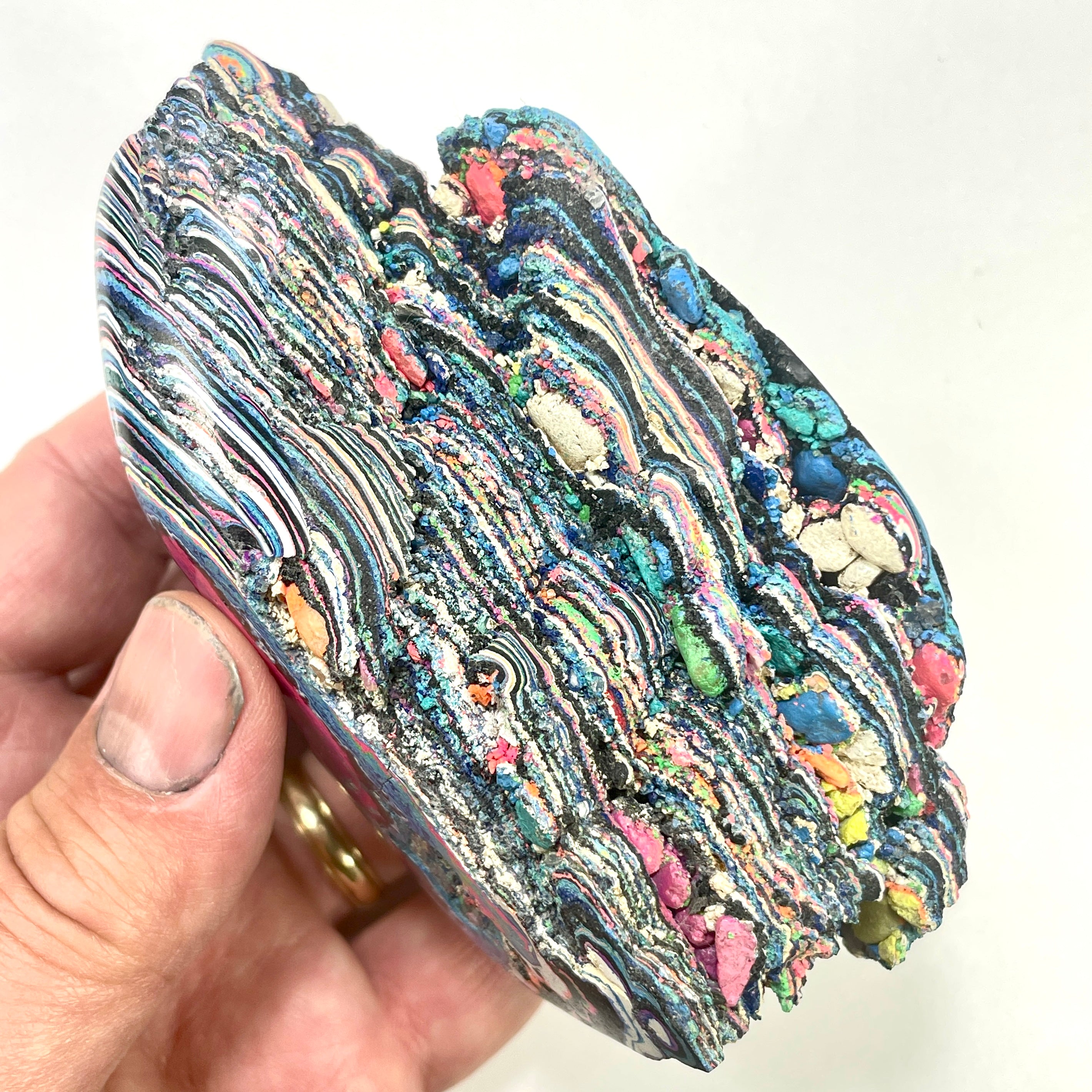 AAA+ Fluorescent Funkite Polished Face Display Specimen 110x73x53mm 325g Like Fordite (6637)