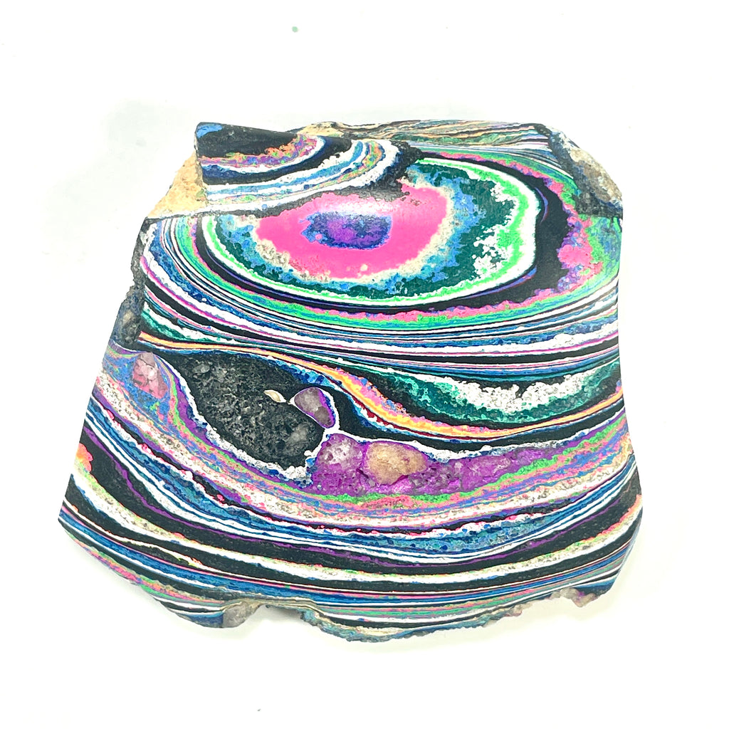 DVH Fluorescent Funkite Polished Face Rough Specimen 70x70x22mm 112g Like Fordite (6638)