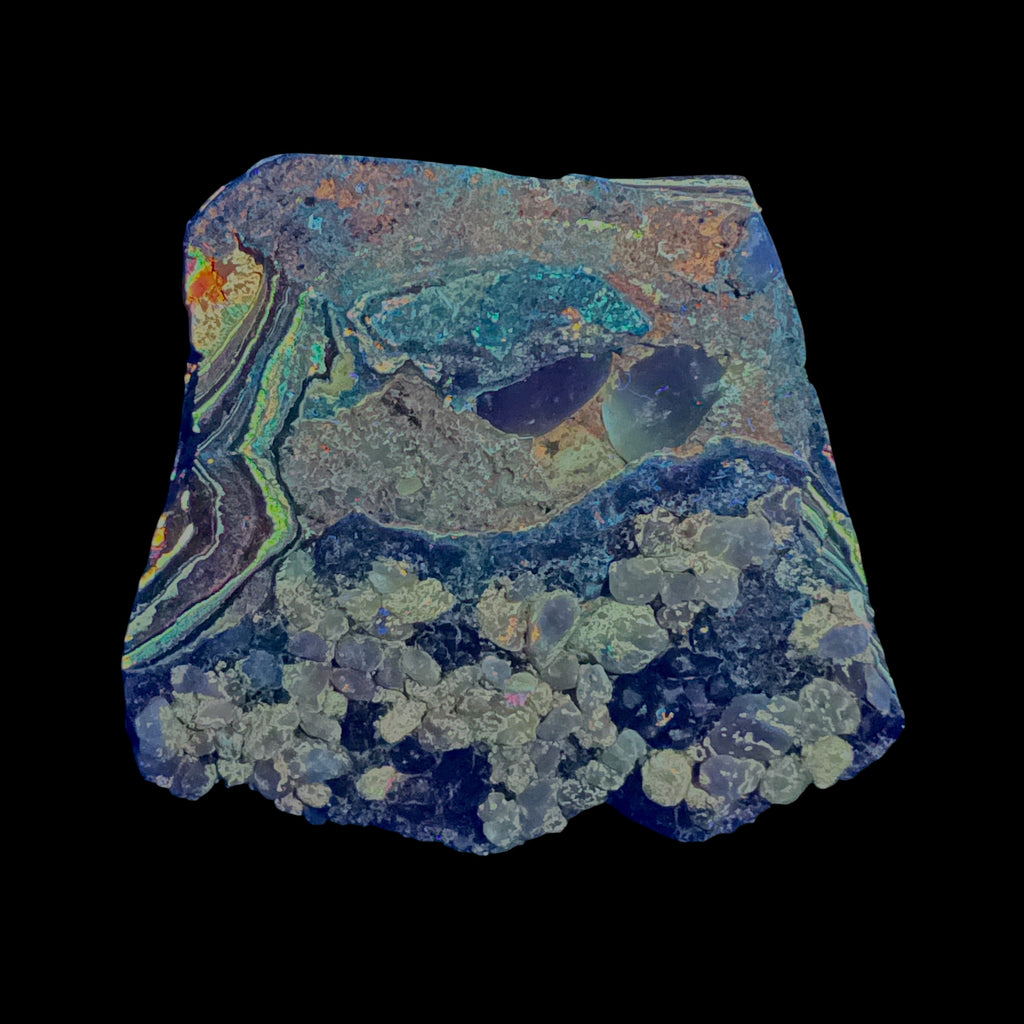 DVH Fluorescent Funkite Polished Face Rough Specimen 70x70x22mm 112g Like Fordite (6638)