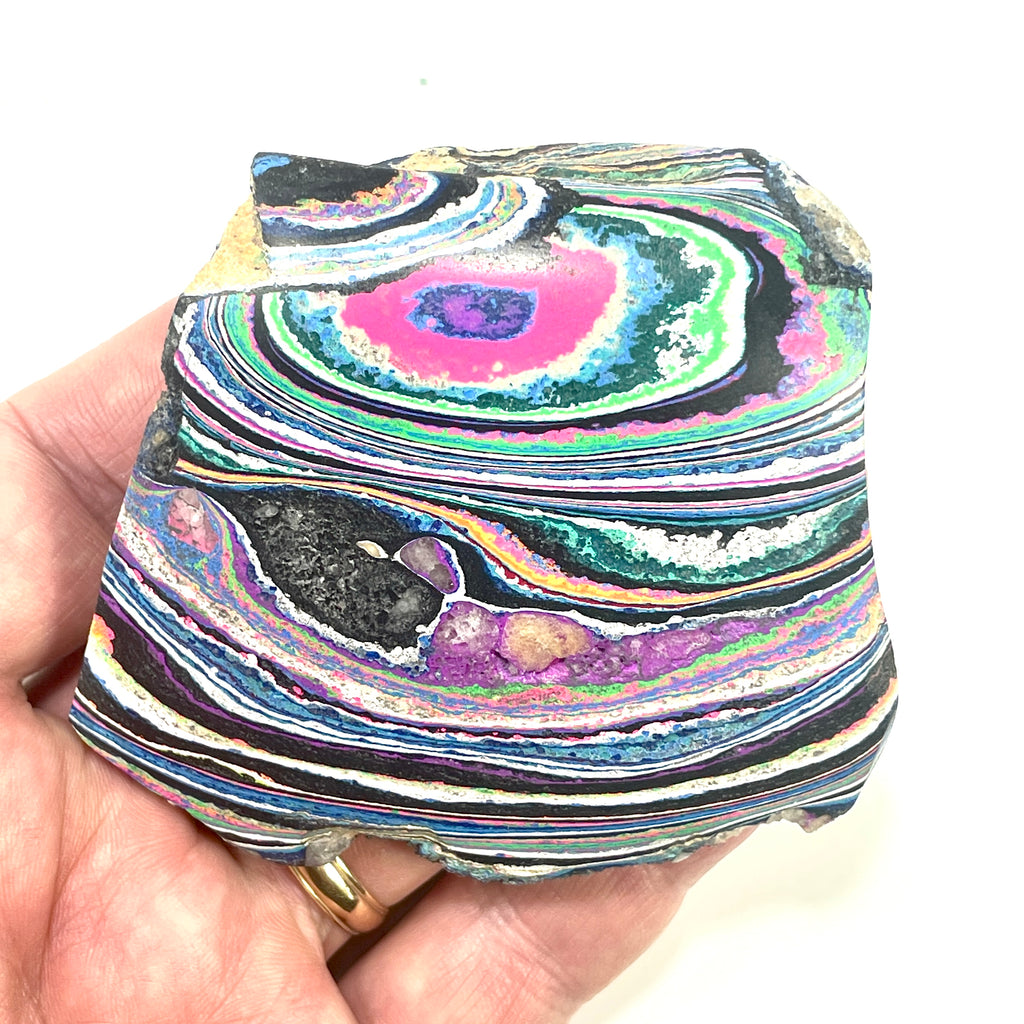 DVH Fluorescent Funkite Polished Face Rough Specimen 70x70x22mm 112g Like Fordite (6638)